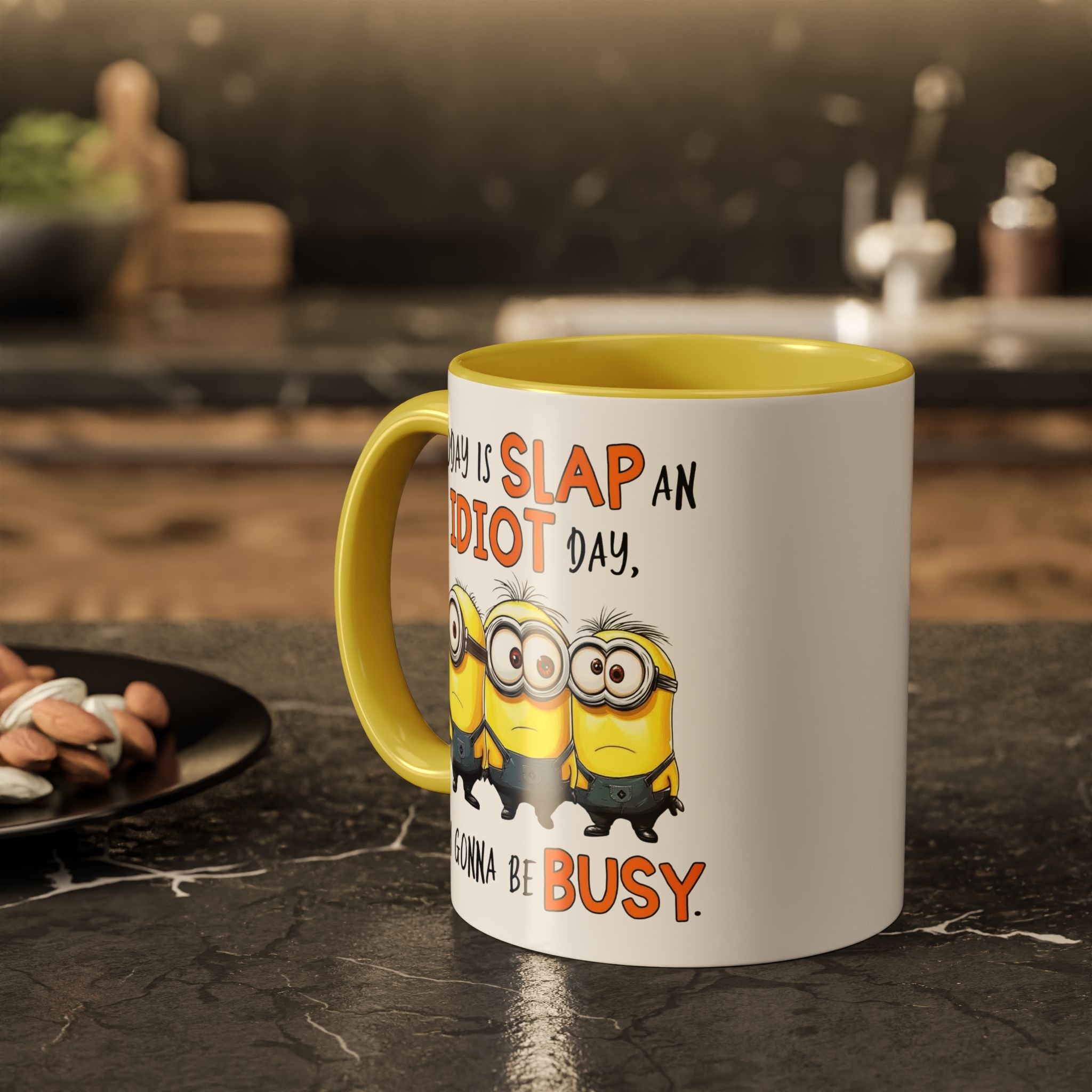 Funny Minion Slap an IDIOT Day Coffee Mug, Novelty Gift 11oz Tea Cup, Office Humor, Colorful Mugs, Funny Ceramic Cup, Gag Gift for Friends
