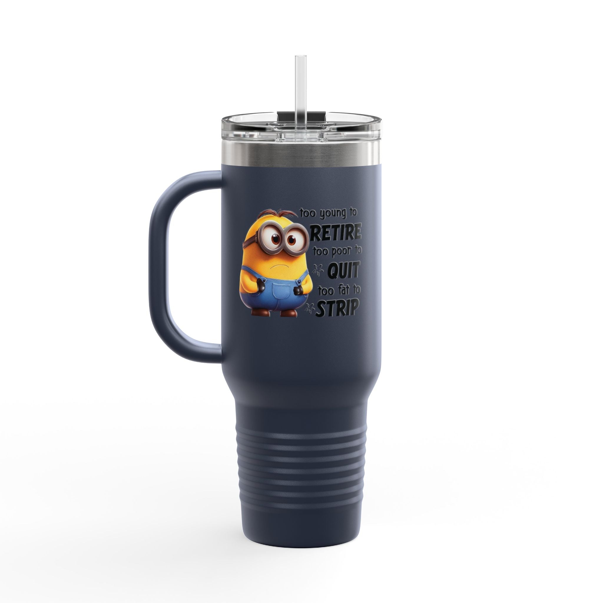 Humorous Insulated Travel Mug, 40oz - Perfect for Coffee Lovers, Retirement Gifts, Minion Design, Fun Drinkware