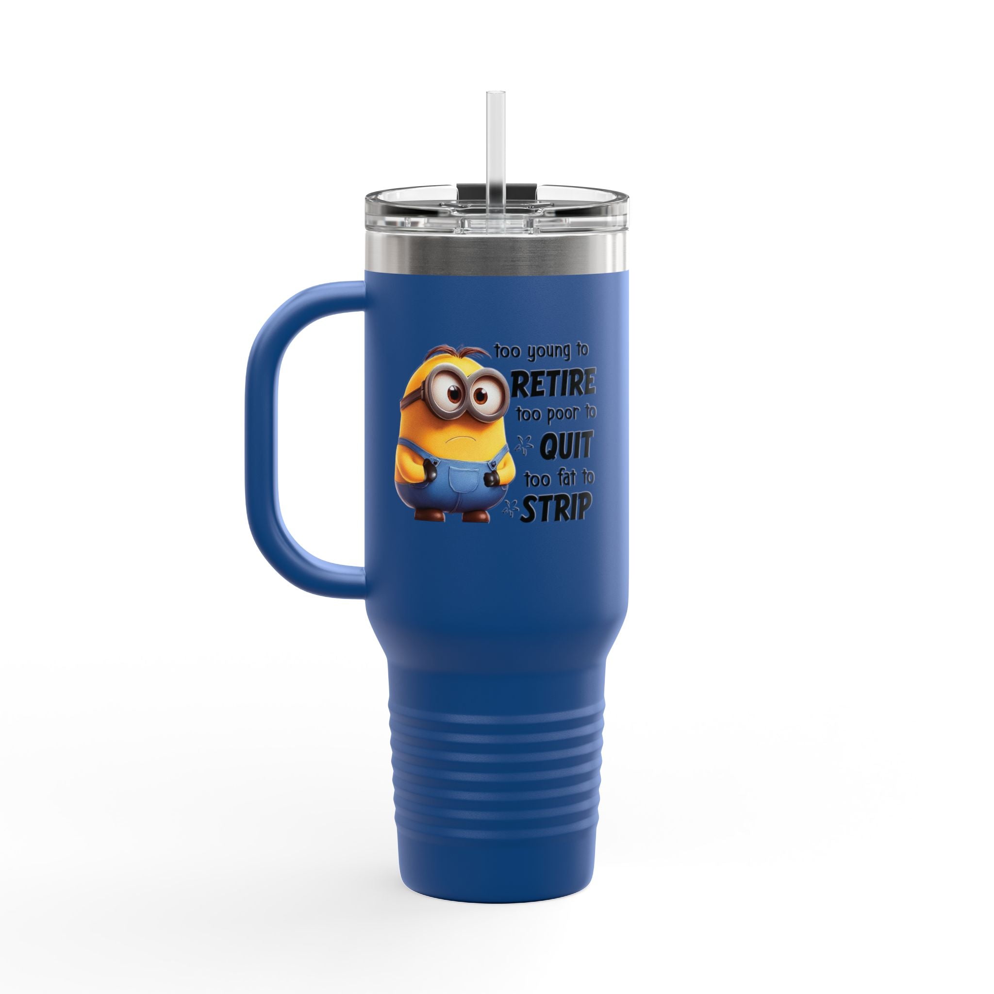 Humorous Insulated Travel Mug, 40oz - Perfect for Coffee Lovers, Retirement Gifts, Minion Design, Fun Drinkware