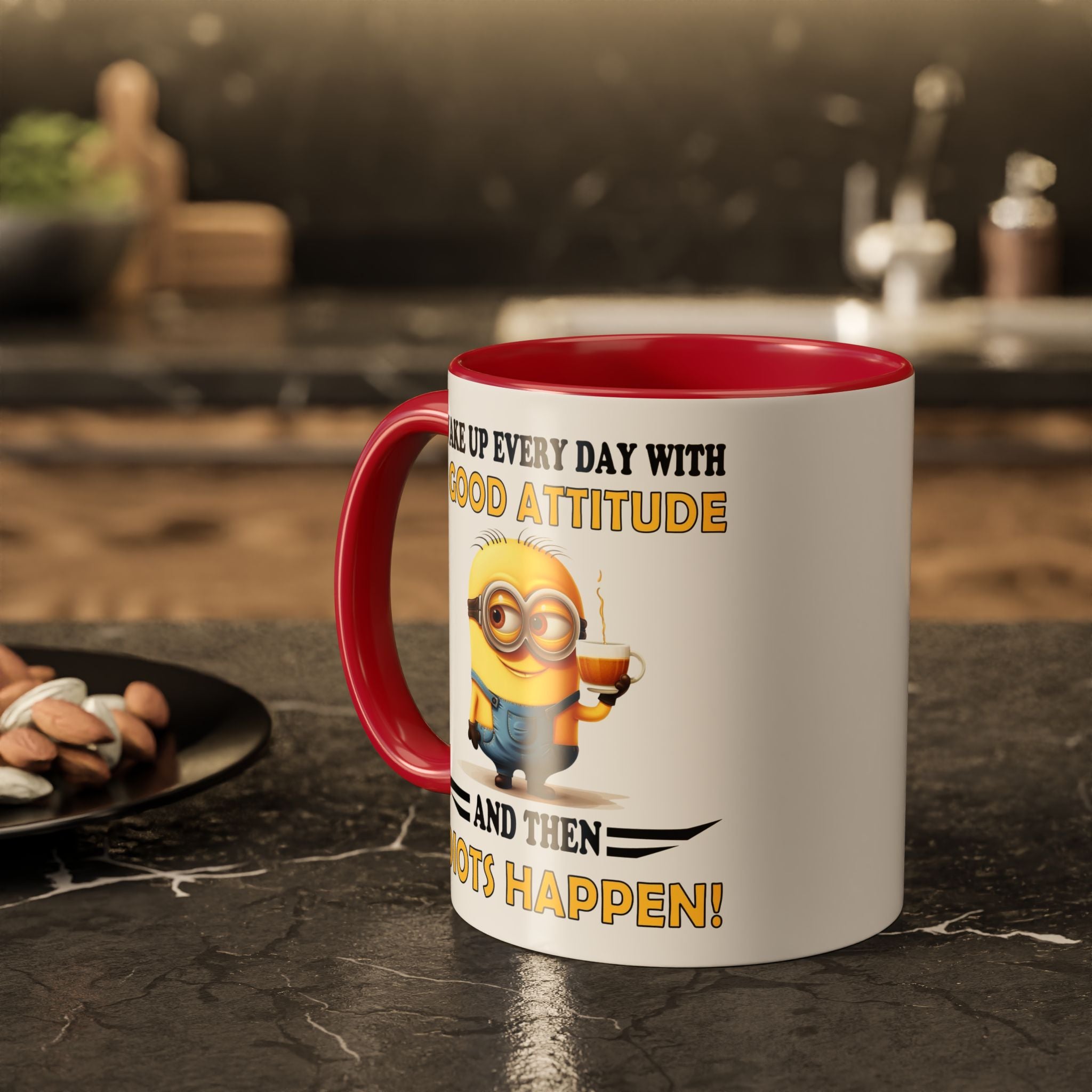Minion I Wake Up EVERY DAY WITH A Good Attitude Two-Tone Coffee Mug, Funny Sarcastic Novelty Gift, Coffee Lover Mug, Office Mug