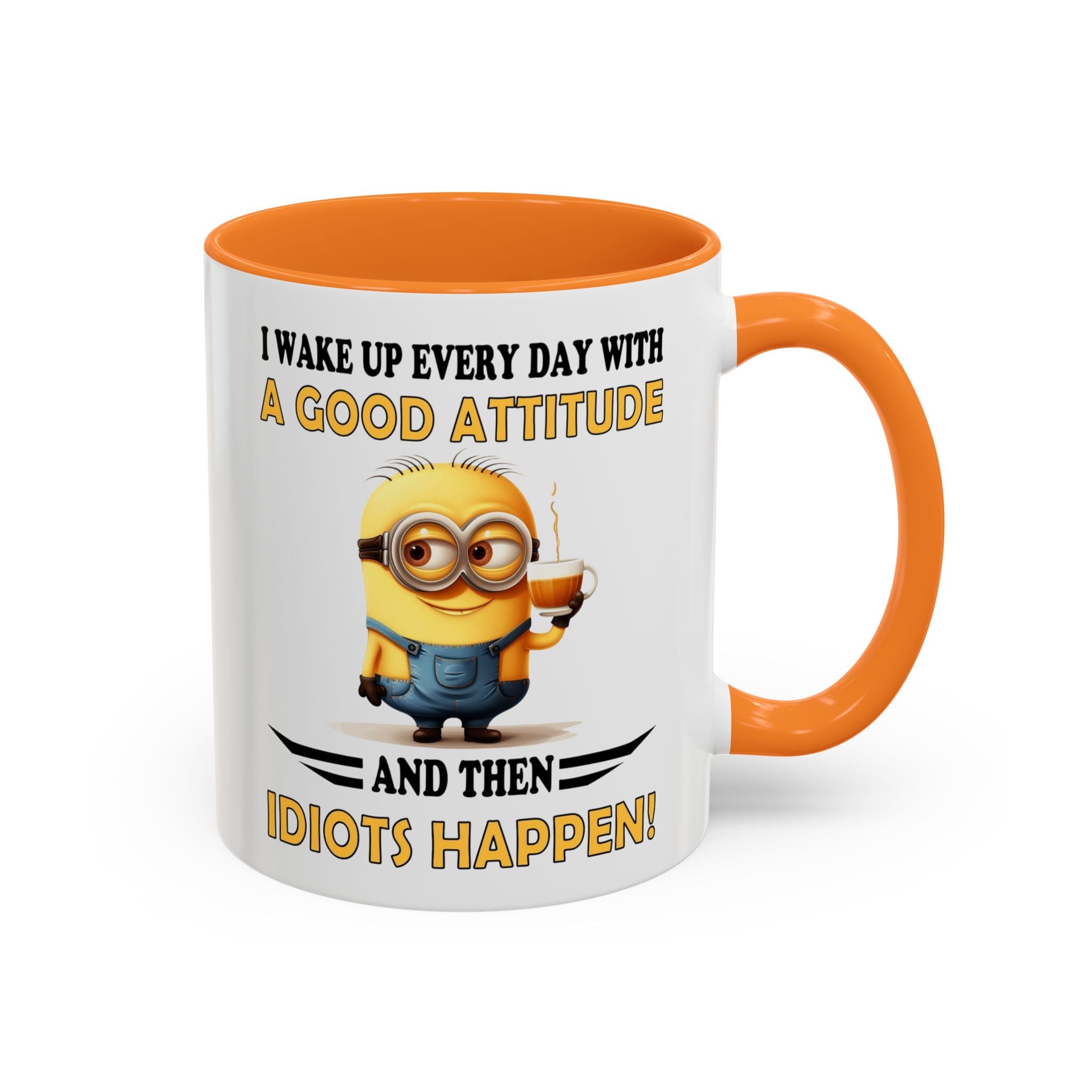 Minion I Wake Up EVERY DAY WITH A Good Attitude Two-Tone Coffee Mug, Funny Sarcastic Novelty Gift, Coffee Lover Mug, Office Mug