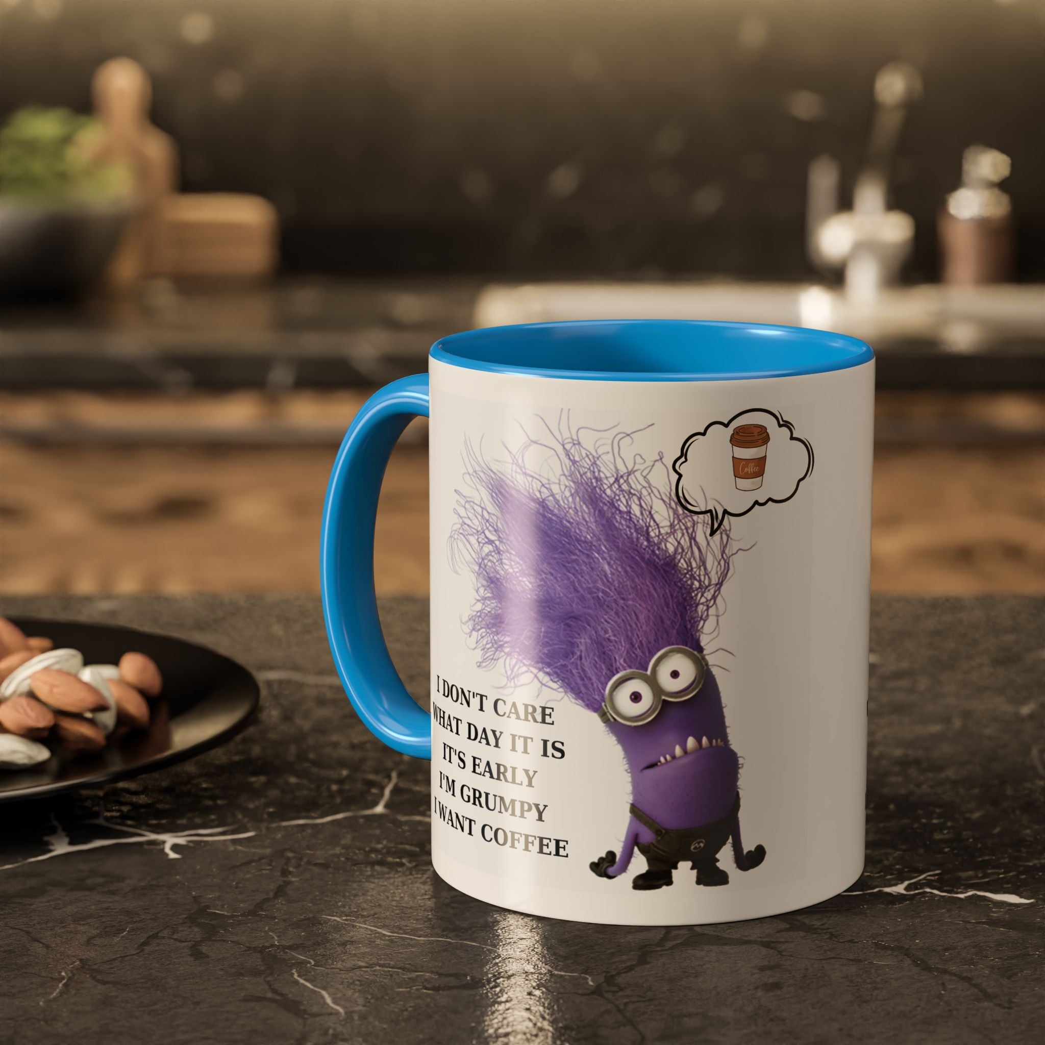 Funny Minion Two-Tone Coffee Mug, 11oz - I Don't Care What Day It Is, Funny Coffee Lover Gift, Grumpy Mug, Office Humor, Sarcastic Mug, Gift