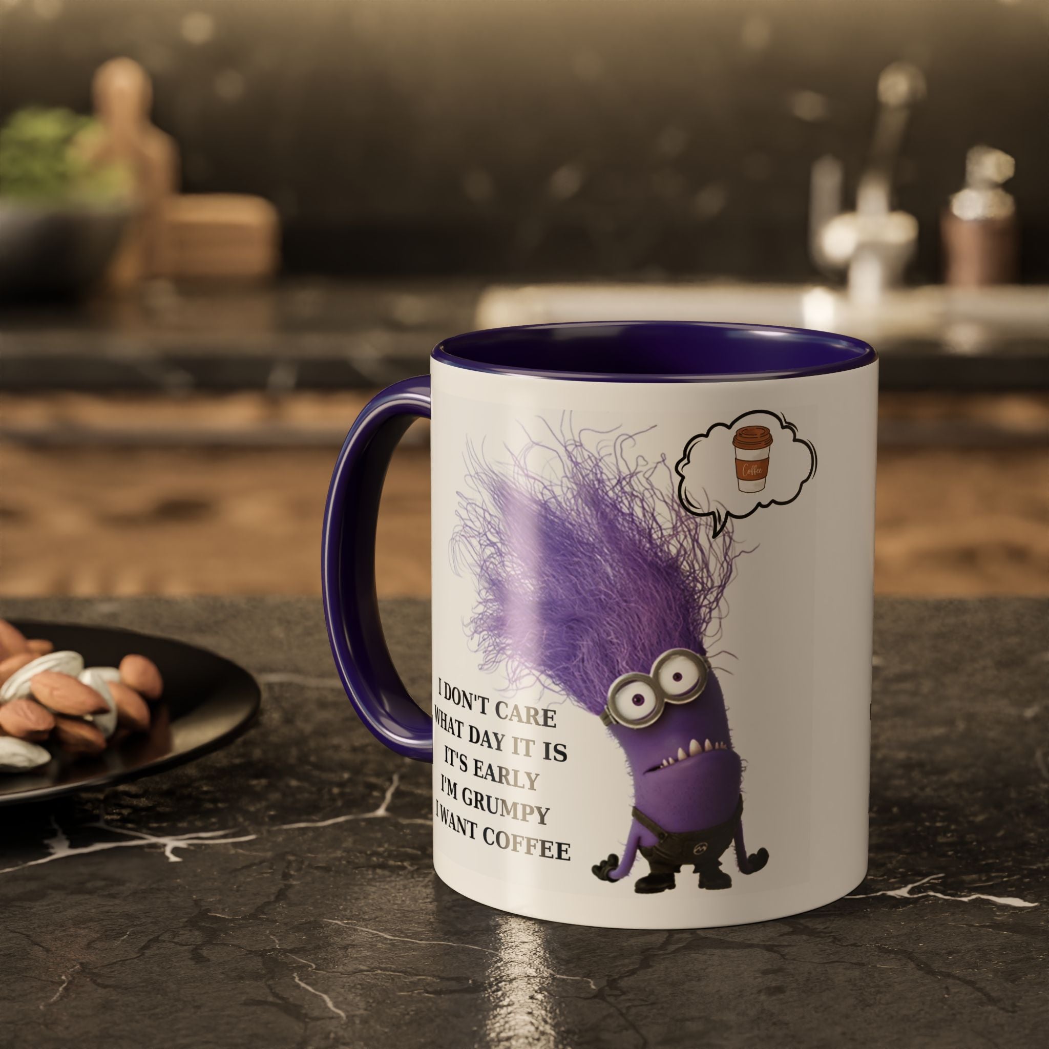 Funny Minion Two-Tone Coffee Mug, 11oz - I Don't Care What Day It Is, Funny Coffee Lover Gift, Grumpy Mug, Office Humor, Sarcastic Mug, Gift