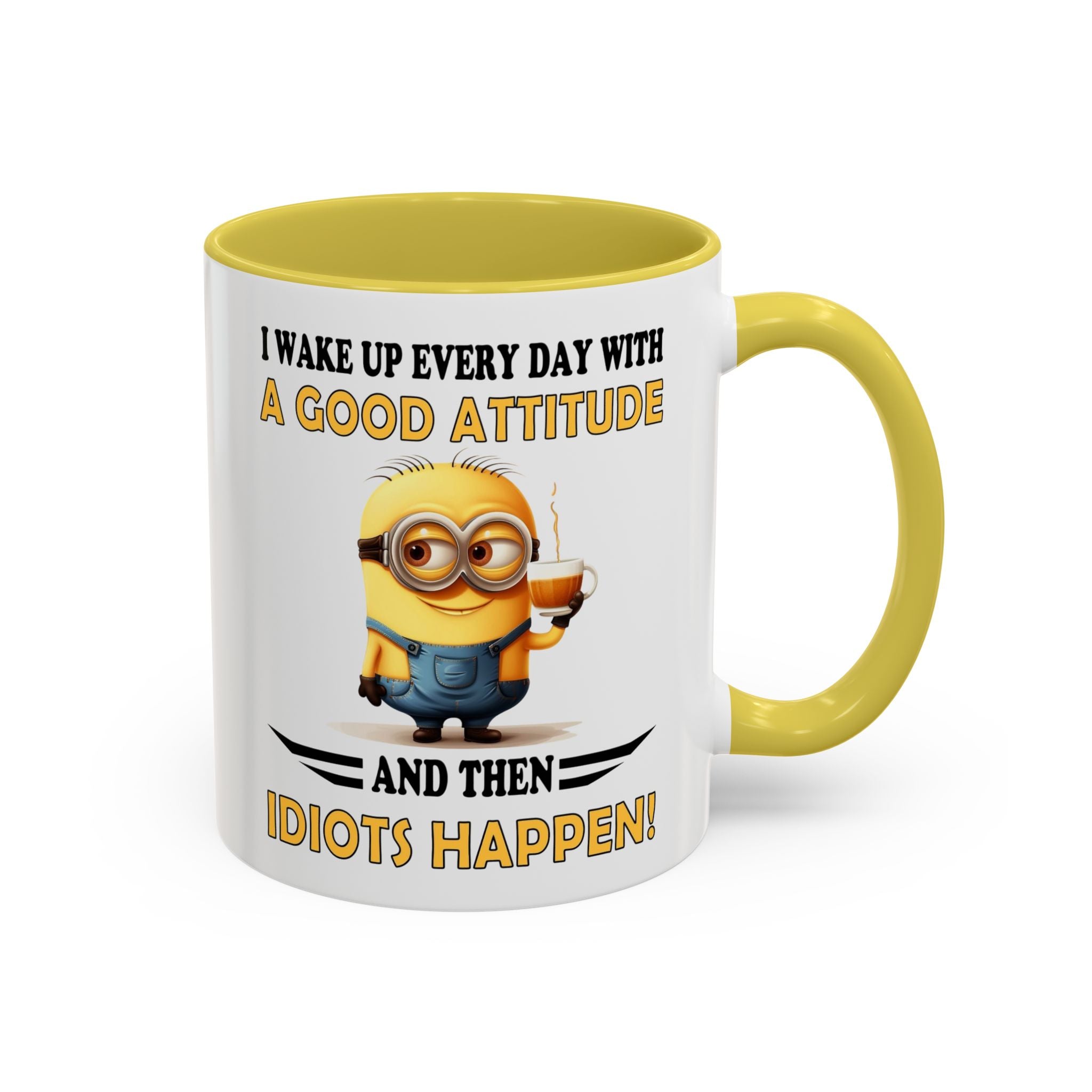 Minion I Wake Up EVERY DAY WITH A Good Attitude Two-Tone Coffee Mug, Funny Sarcastic Novelty Gift, Coffee Lover Mug, Office Mug