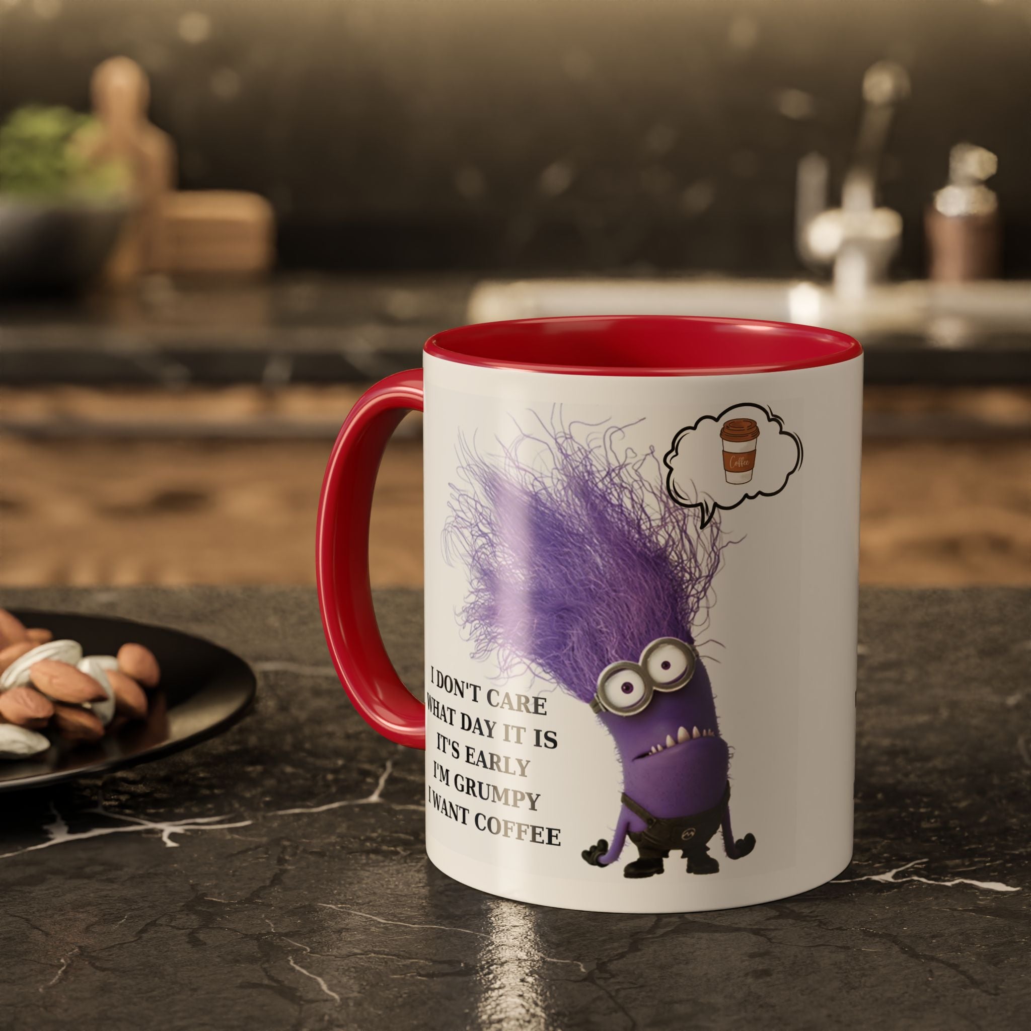 Funny Minion Two-Tone Coffee Mug, 11oz - I Don't Care What Day It Is, Funny Coffee Lover Gift, Grumpy Mug, Office Humor, Sarcastic Mug, Gift