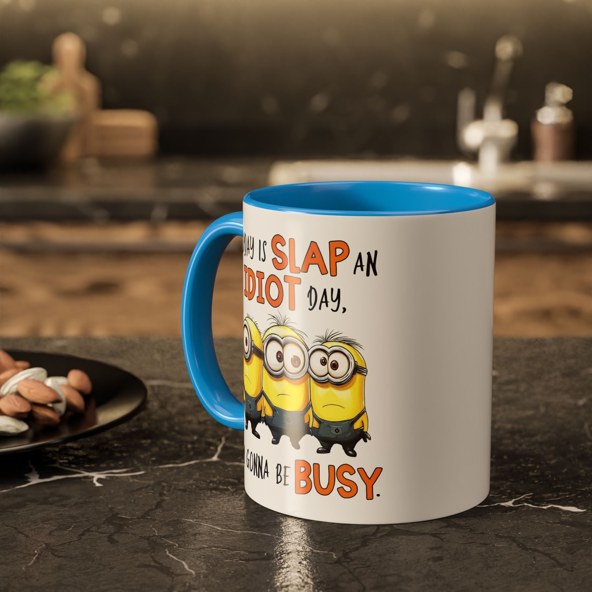 Funny Minion Slap an IDIOT Day Coffee Mug, Novelty Gift 11oz Tea Cup, Office Humor, Colorful Mugs, Funny Ceramic Cup, Gag Gift for Friends