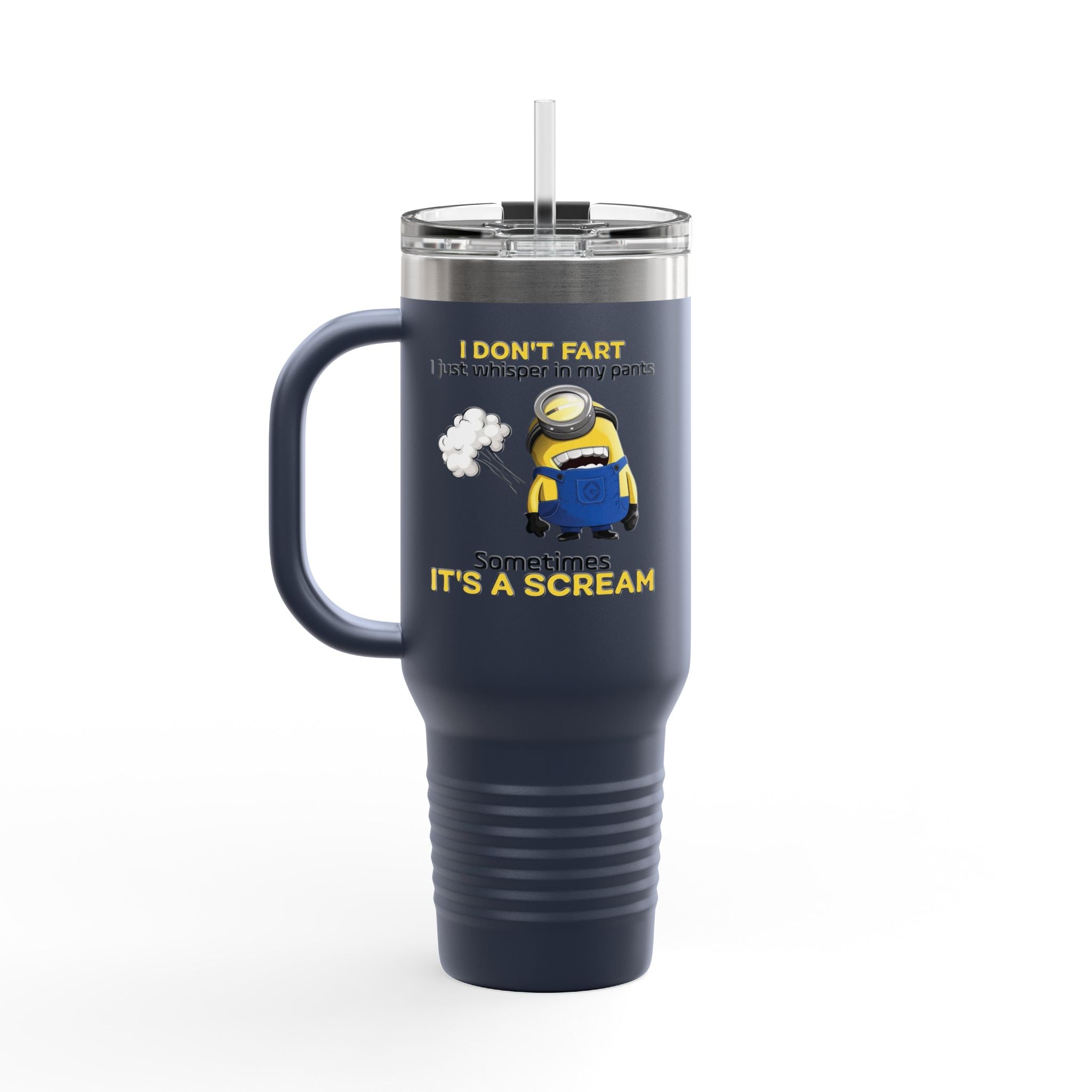 Funny Minion 'i dont fart I whisper' 40oz Insulated Travel Mug | Stainless Steel Tumbler for Hot and Cold Drinks, Novelty Cup, Travel Gift,