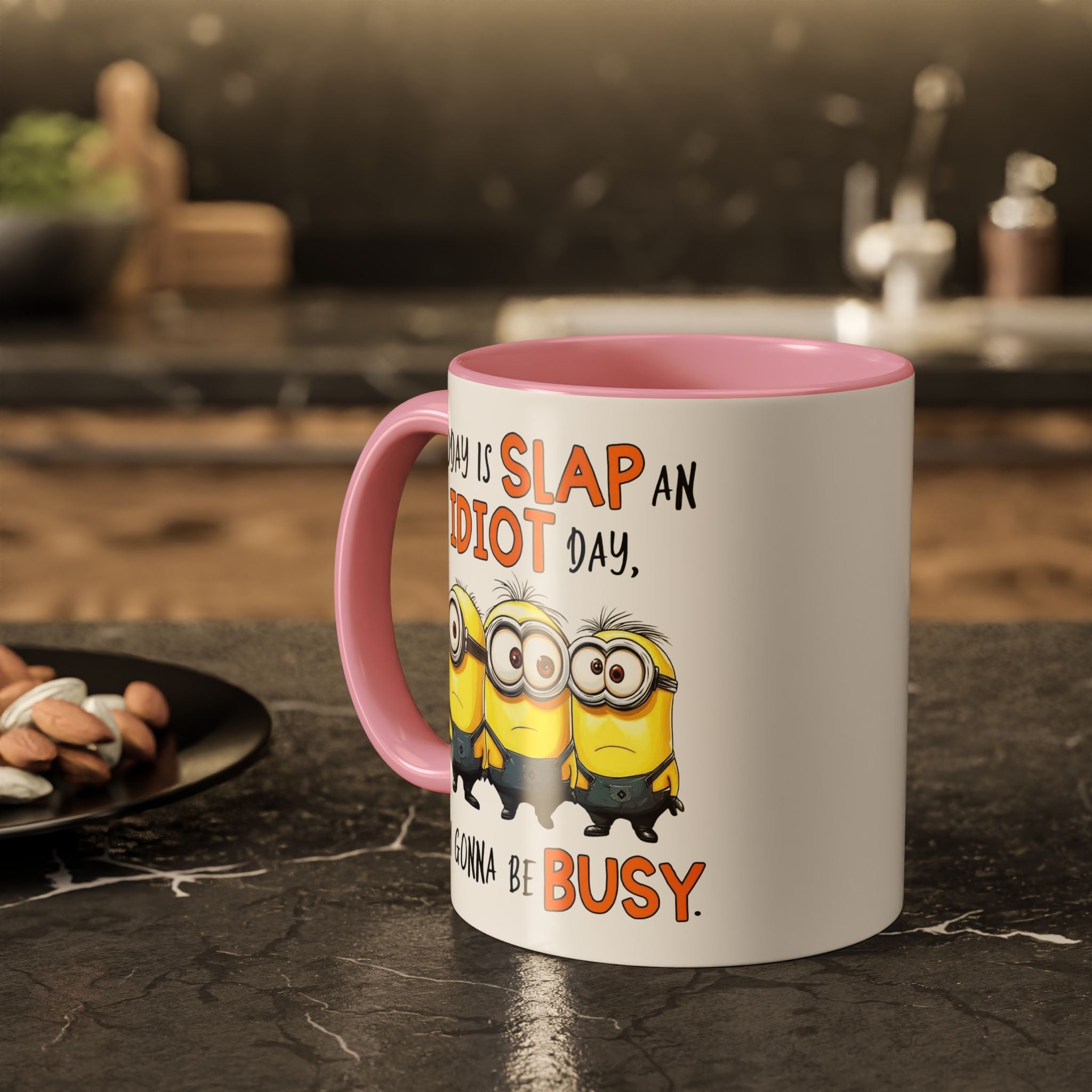 Funny Minion Slap an IDIOT Day Coffee Mug, Novelty Gift 11oz Tea Cup, Office Humor, Colorful Mugs, Funny Ceramic Cup, Gag Gift for Friends