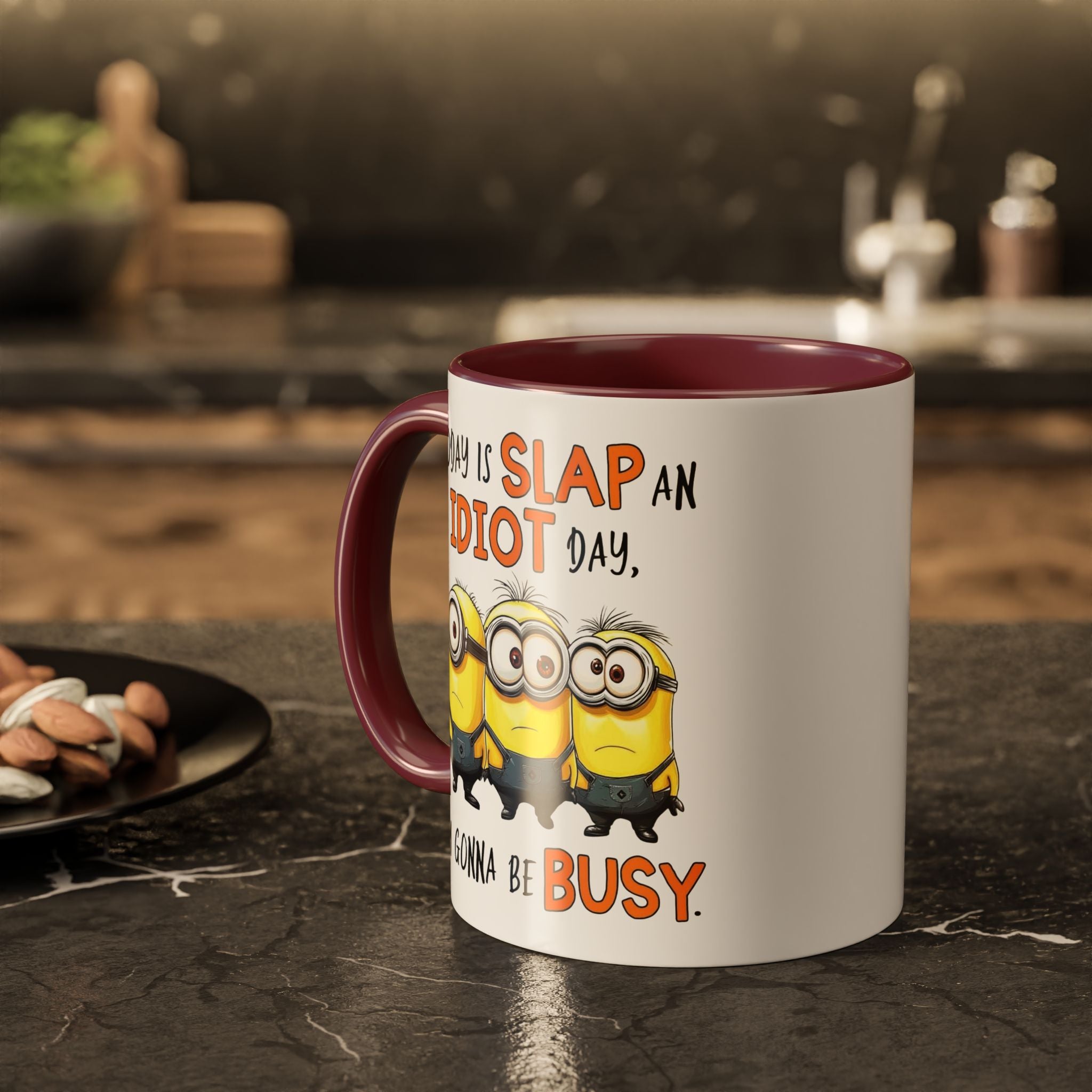 Funny Minion Slap an IDIOT Day Coffee Mug, Novelty Gift 11oz Tea Cup, Office Humor, Colorful Mugs, Funny Ceramic Cup, Gag Gift for Friends