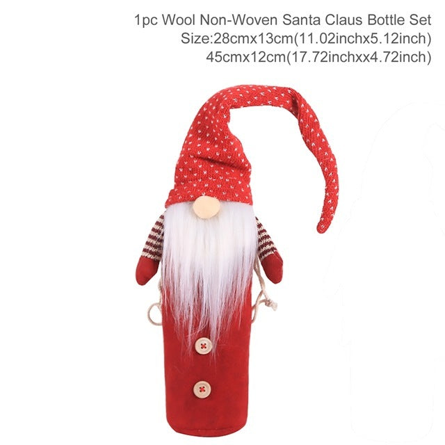Christmas Wine Bottle Cover – Gnome or Santa Hat Decoration | Festive Holiday Table Décor, Gift Wrap Bag for Wine or Champagne
