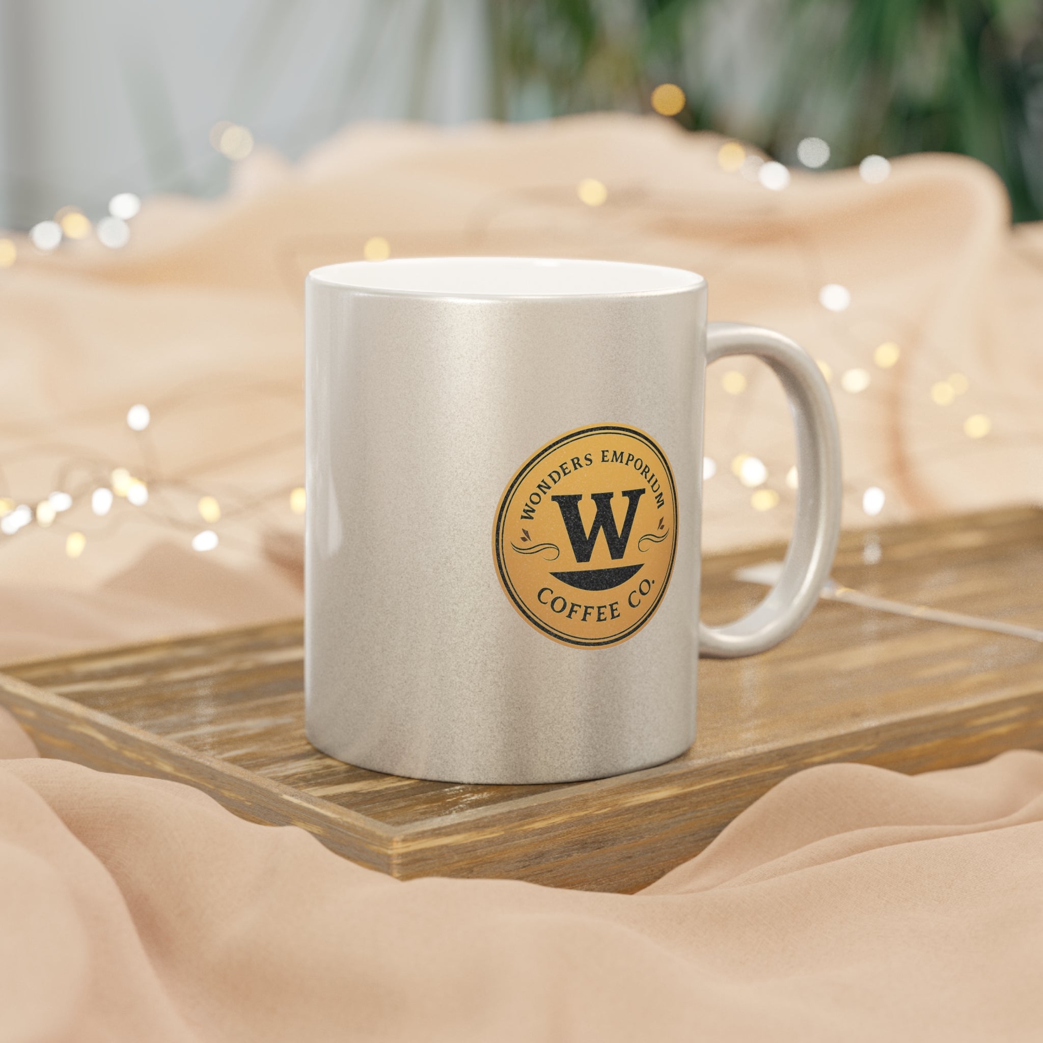 Wonders Emporium Coffee Co. Metallic Mug — Silver or Gold Office Cup