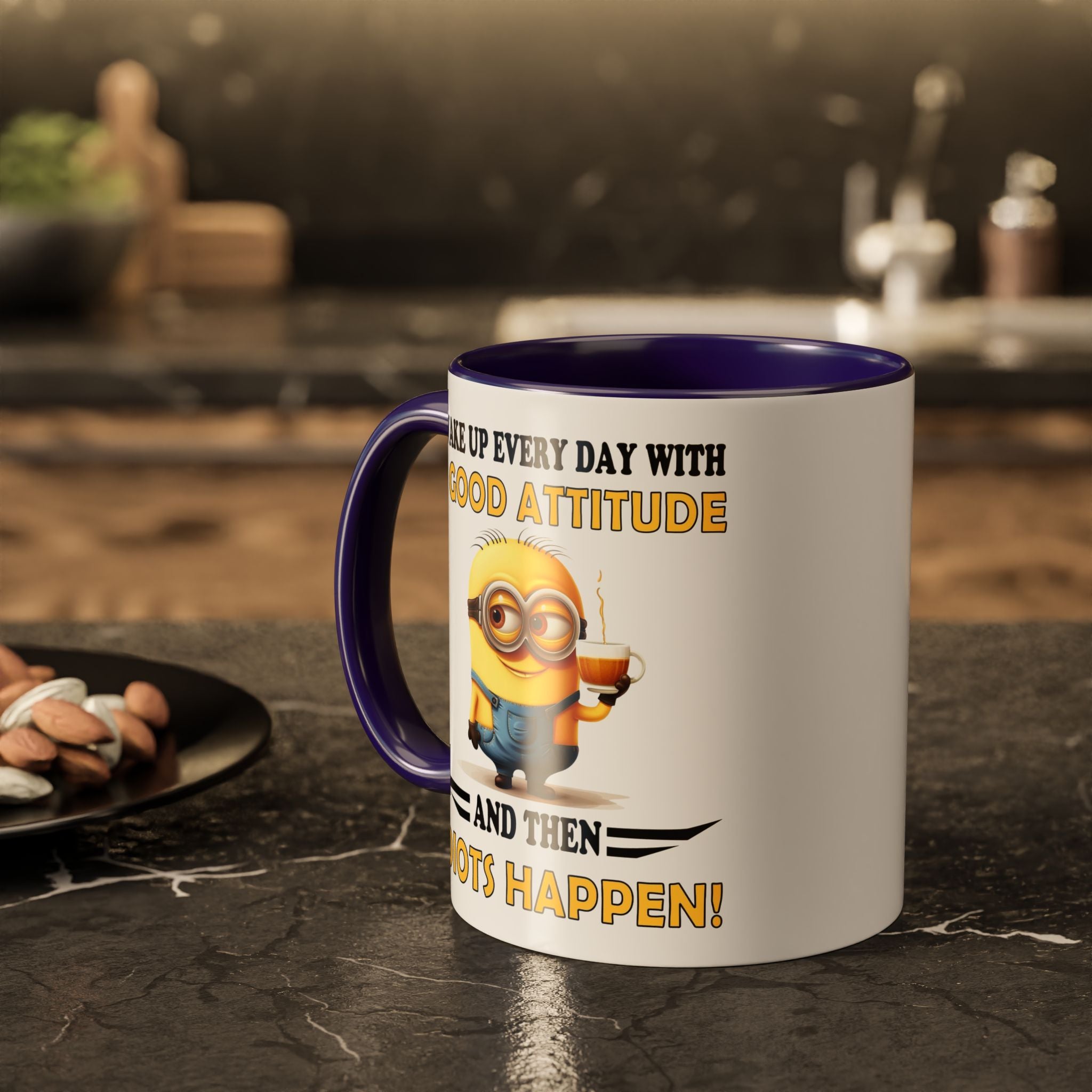 Minion I Wake Up EVERY DAY WITH A Good Attitude Two-Tone Coffee Mug, Funny Sarcastic Novelty Gift, Coffee Lover Mug, Office Mug