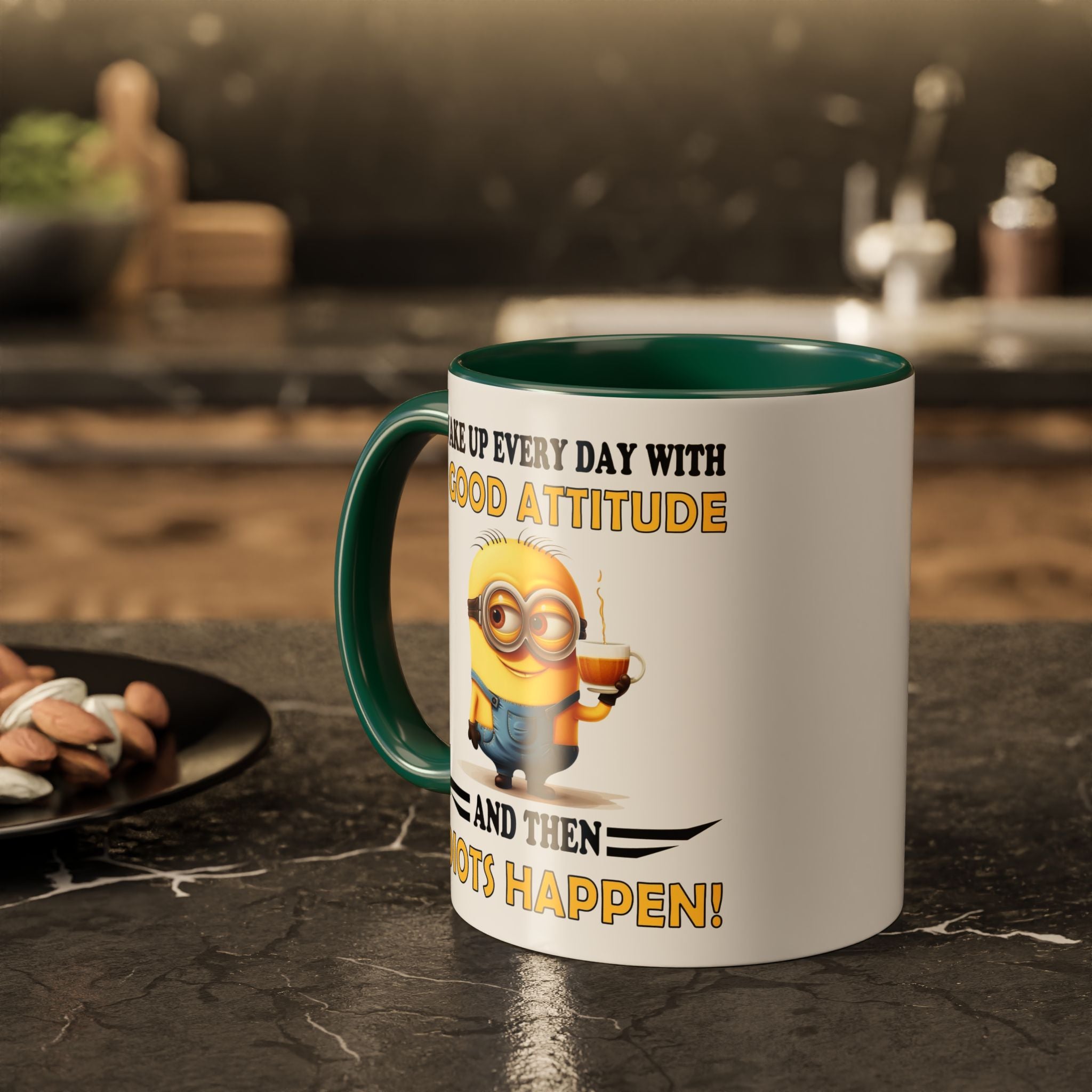Minion I Wake Up EVERY DAY WITH A Good Attitude Two-Tone Coffee Mug, Funny Sarcastic Novelty Gift, Coffee Lover Mug, Office Mug