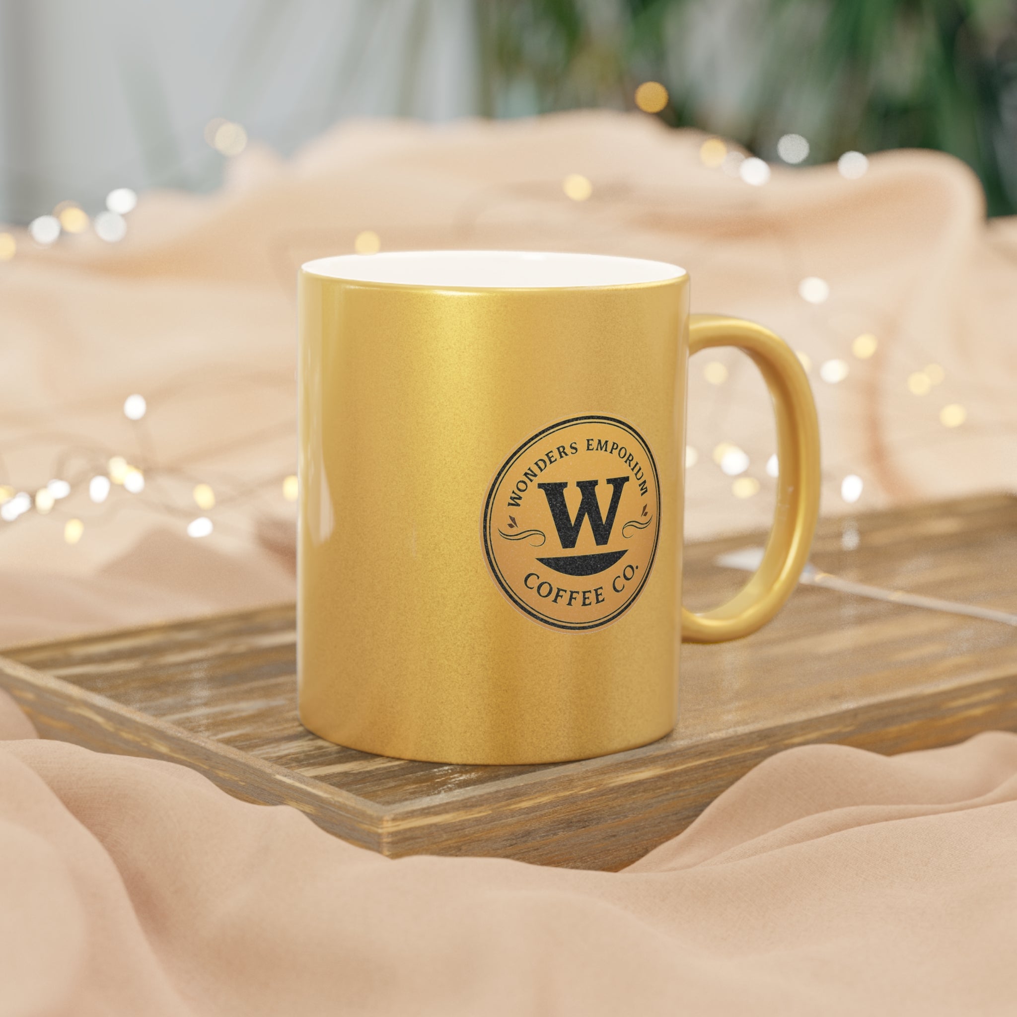 Wonders Emporium Coffee Co. Metallic Mug — Silver or Gold Office Cup
