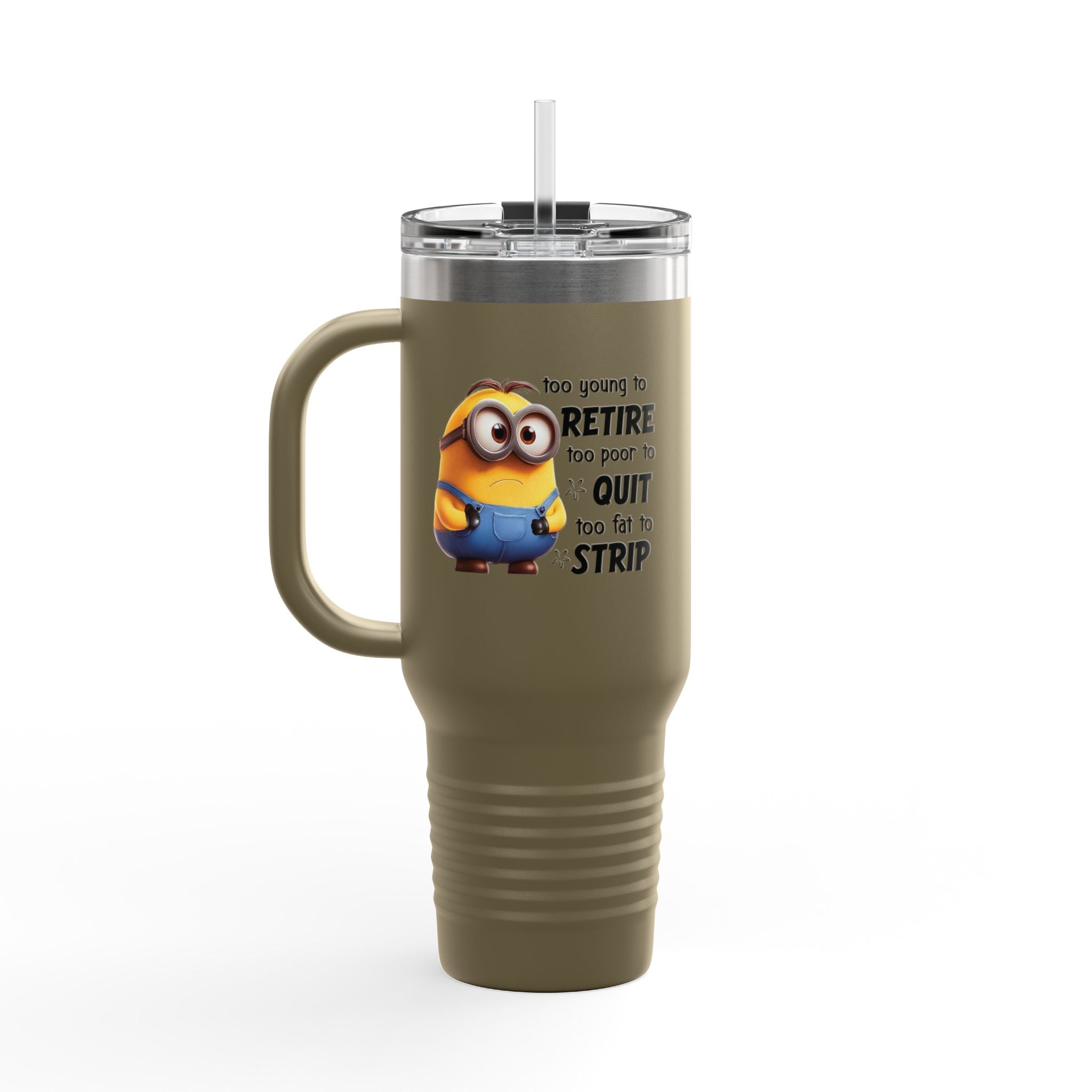 Humorous Insulated Travel Mug, 40oz - Perfect for Coffee Lovers, Retirement Gifts, Minion Design, Fun Drinkware