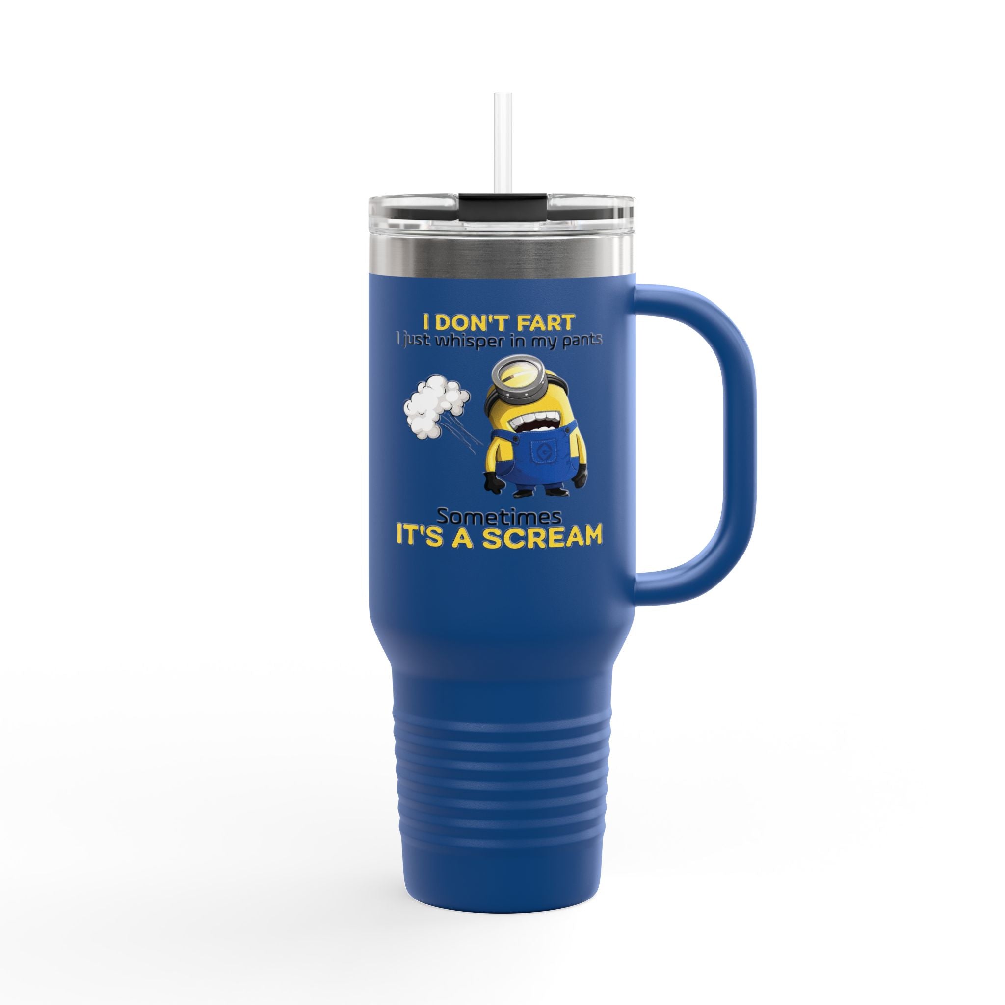 Funny Minion 'i dont fart I whisper' 40oz Insulated Travel Mug | Stainless Steel Tumbler for Hot and Cold Drinks, Novelty Cup, Travel Gift,