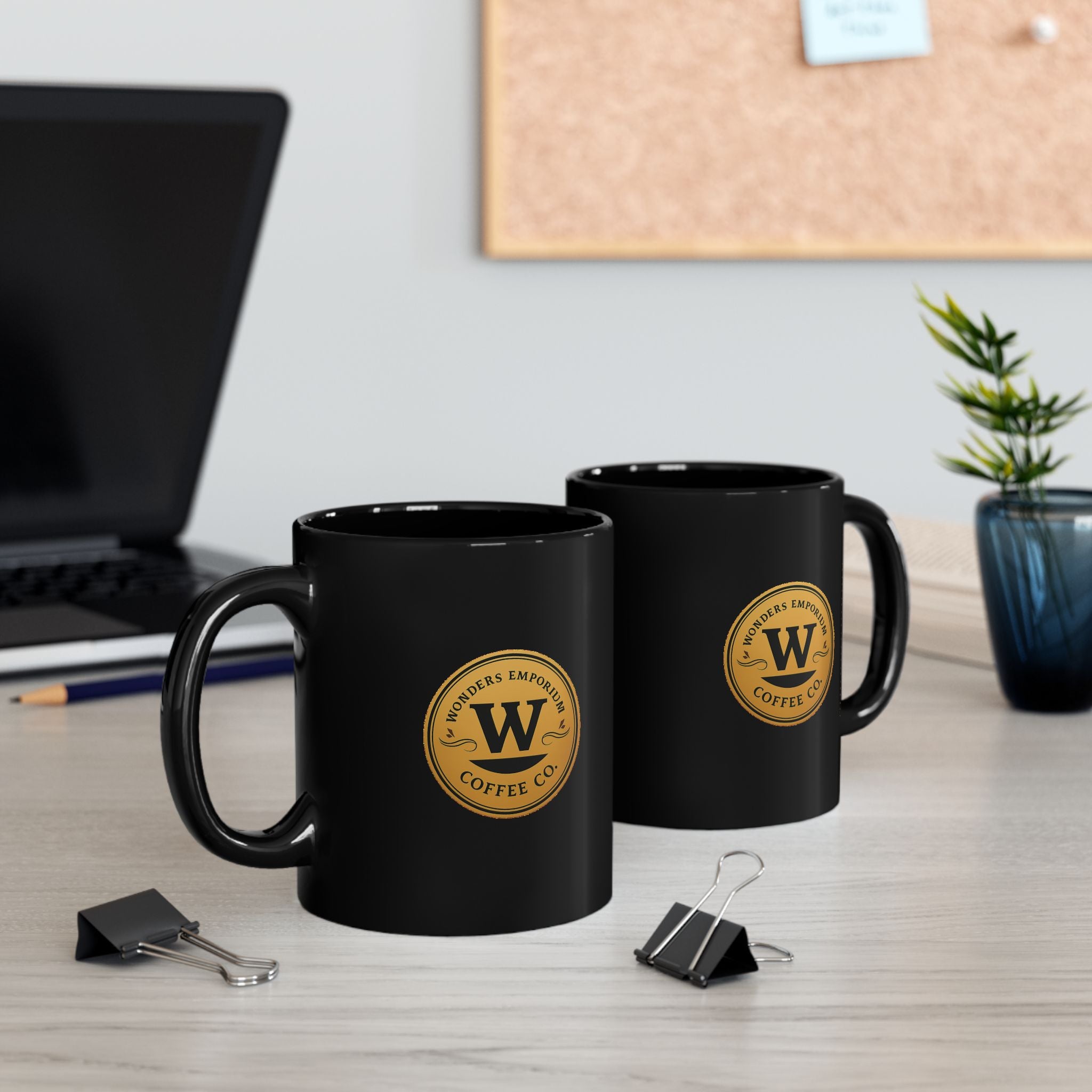 Wonders Emporium Coffee Co. Logo Black Ceramic Mug — 11oz & 15oz