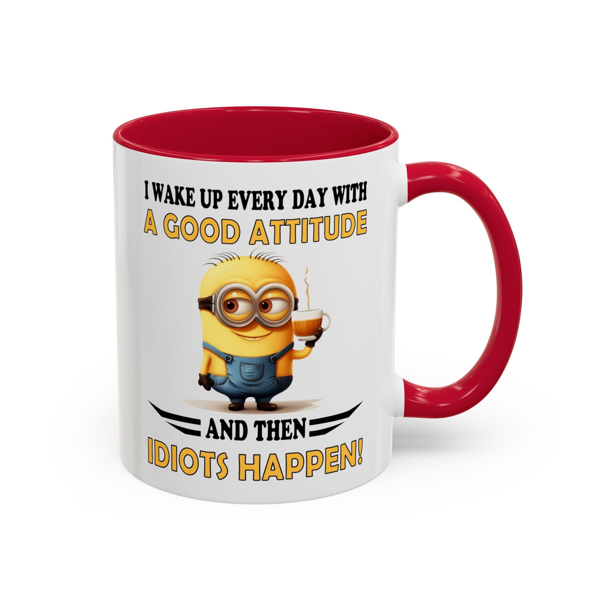 Minion I Wake Up EVERY DAY WITH A Good Attitude Two-Tone Coffee Mug, Funny Sarcastic Novelty Gift, Coffee Lover Mug, Office Mug