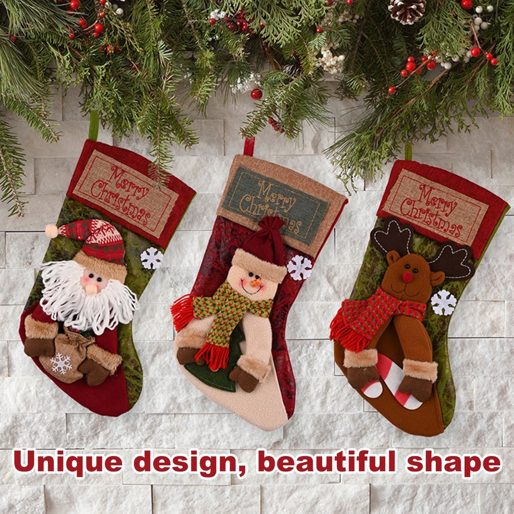 Custom Christmas Stockings – Large Burlap 3D Applique Holiday Decorations