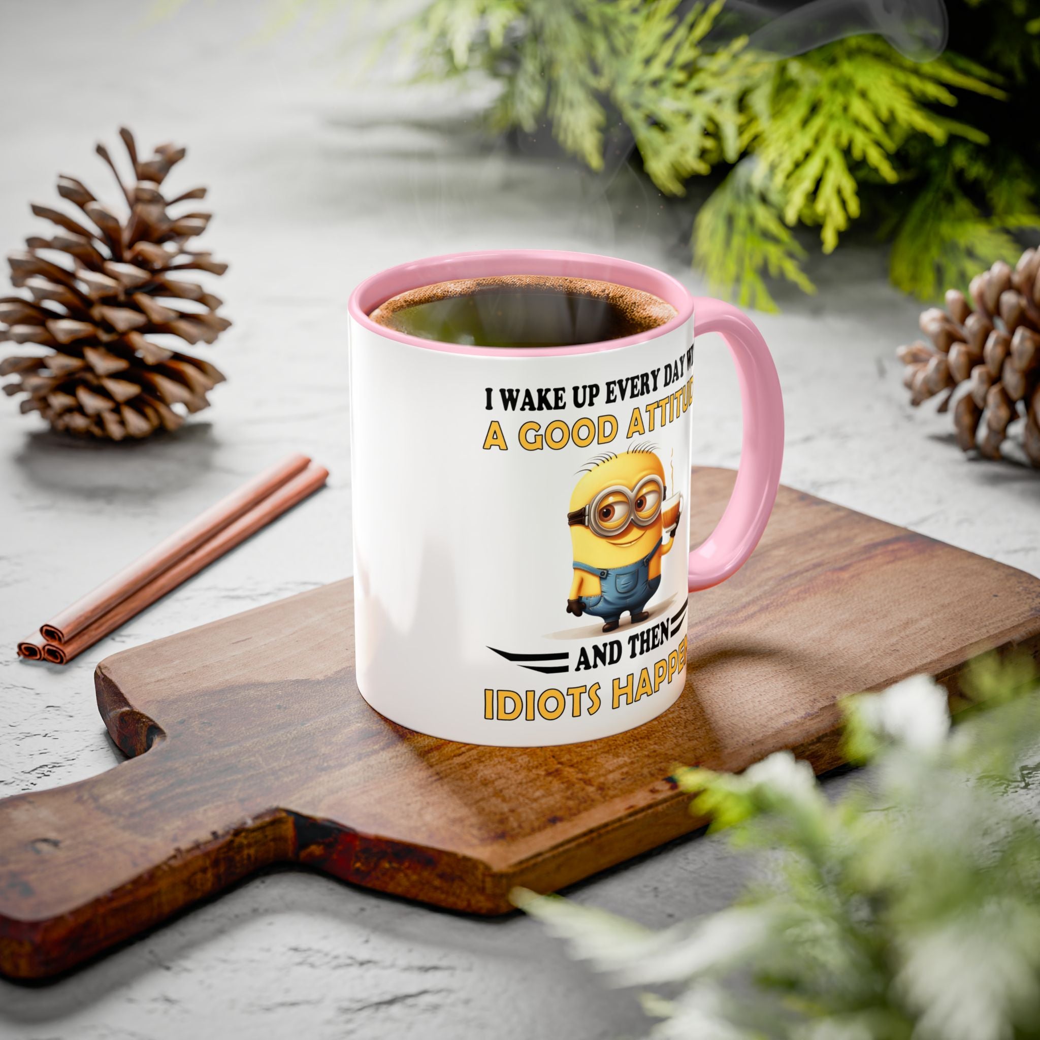 Minion I Wake Up EVERY DAY WITH A Good Attitude Two-Tone Coffee Mug, Funny Sarcastic Novelty Gift, Coffee Lover Mug, Office Mug