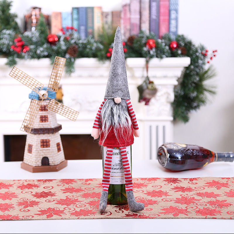 Christmas Wine Bottle Cover – Gnome or Santa Hat Decoration | Festive Holiday Table Décor, Gift Wrap Bag for Wine or Champagne