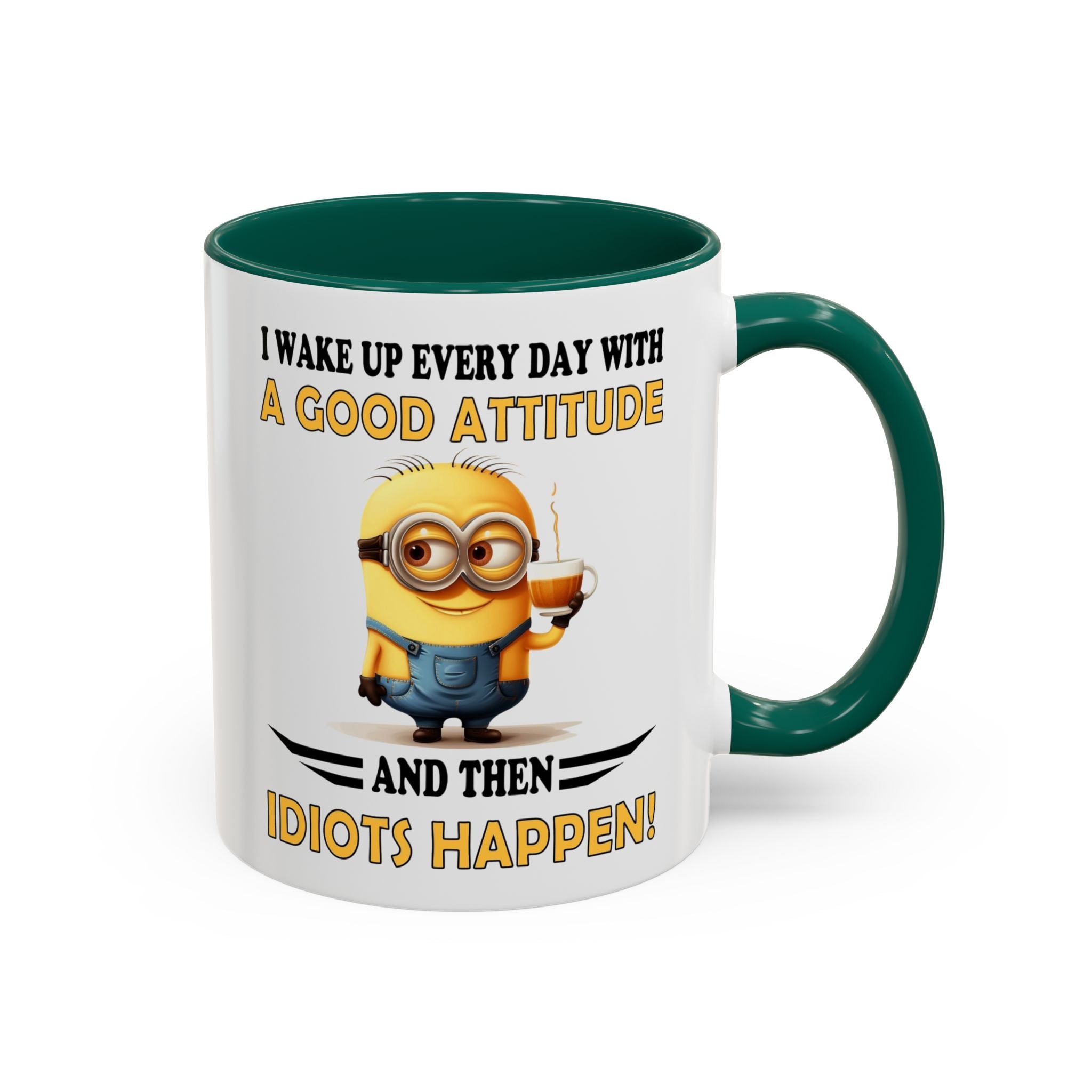 Minion I Wake Up EVERY DAY WITH A Good Attitude Two-Tone Coffee Mug, Funny Sarcastic Novelty Gift, Coffee Lover Mug, Office Mug