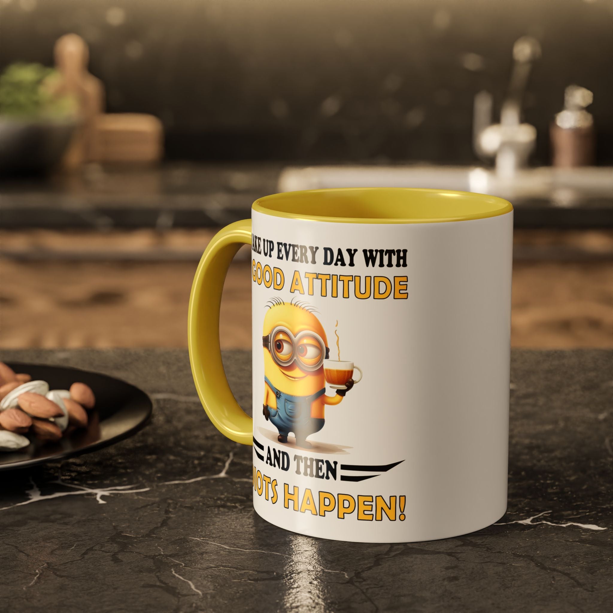 Minion I Wake Up EVERY DAY WITH A Good Attitude Two-Tone Coffee Mug, Funny Sarcastic Novelty Gift, Coffee Lover Mug, Office Mug