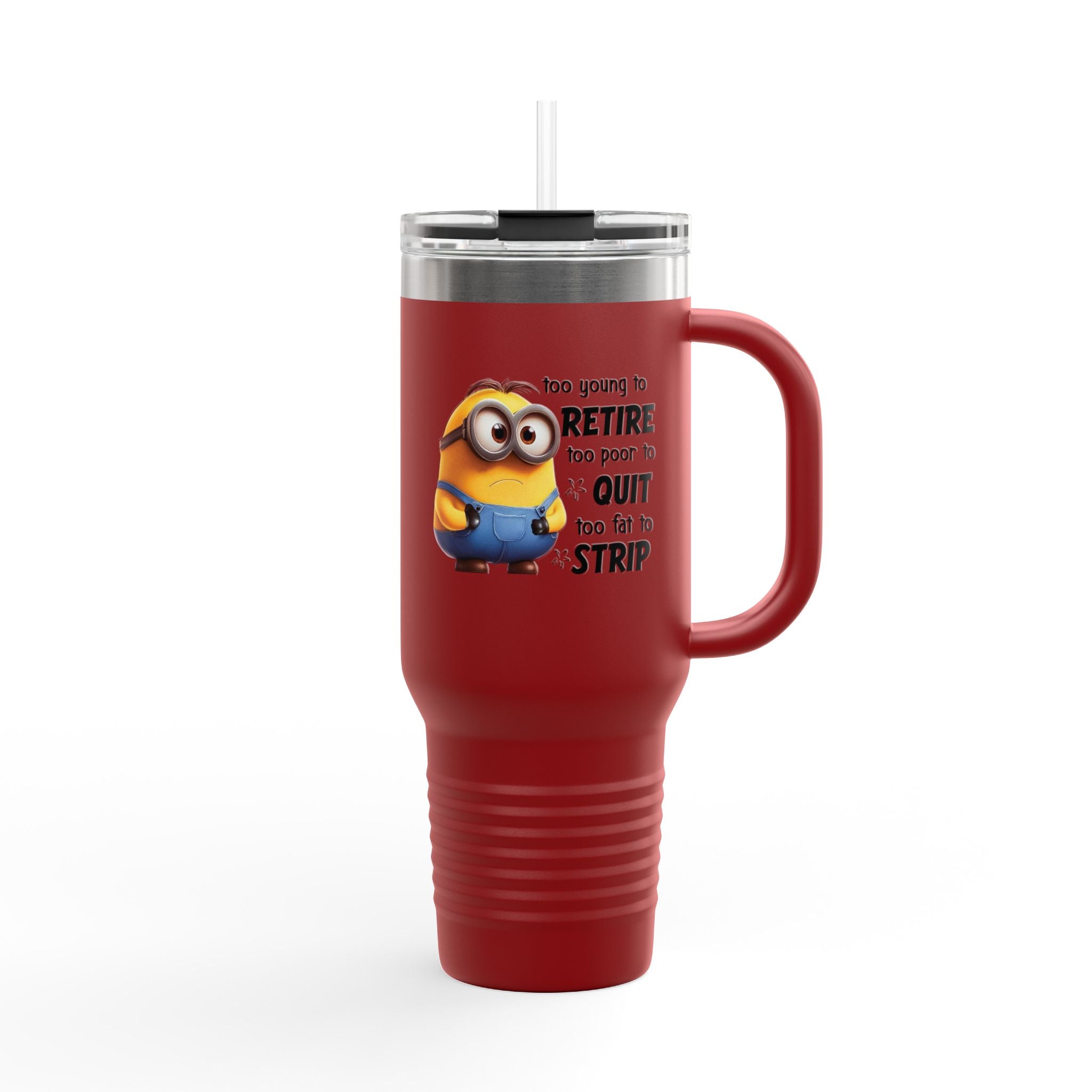 Humorous Insulated Travel Mug, 40oz - Perfect for Coffee Lovers, Retirement Gifts, Minion Design, Fun Drinkware