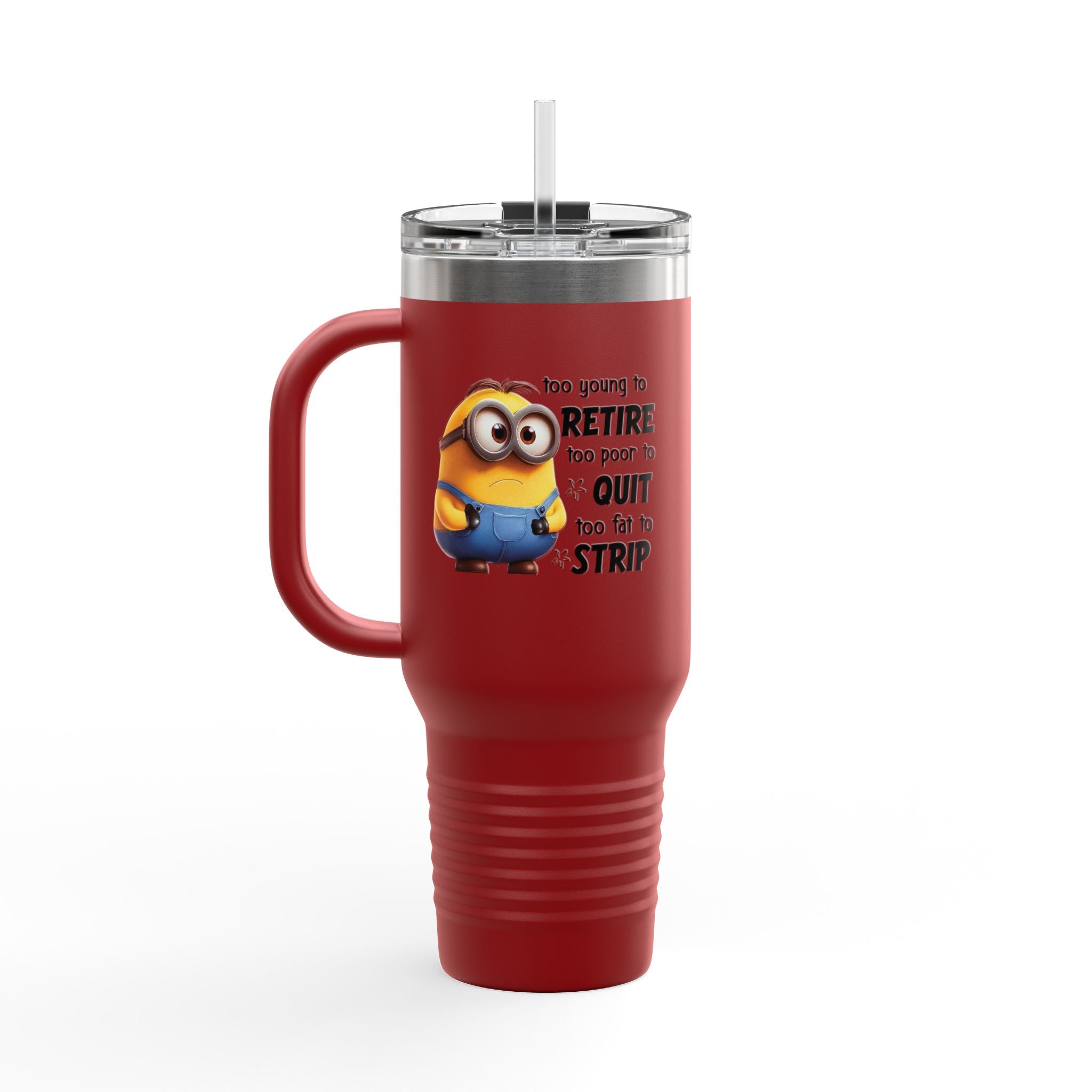 Humorous Insulated Travel Mug, 40oz - Perfect for Coffee Lovers, Retirement Gifts, Minion Design, Fun Drinkware
