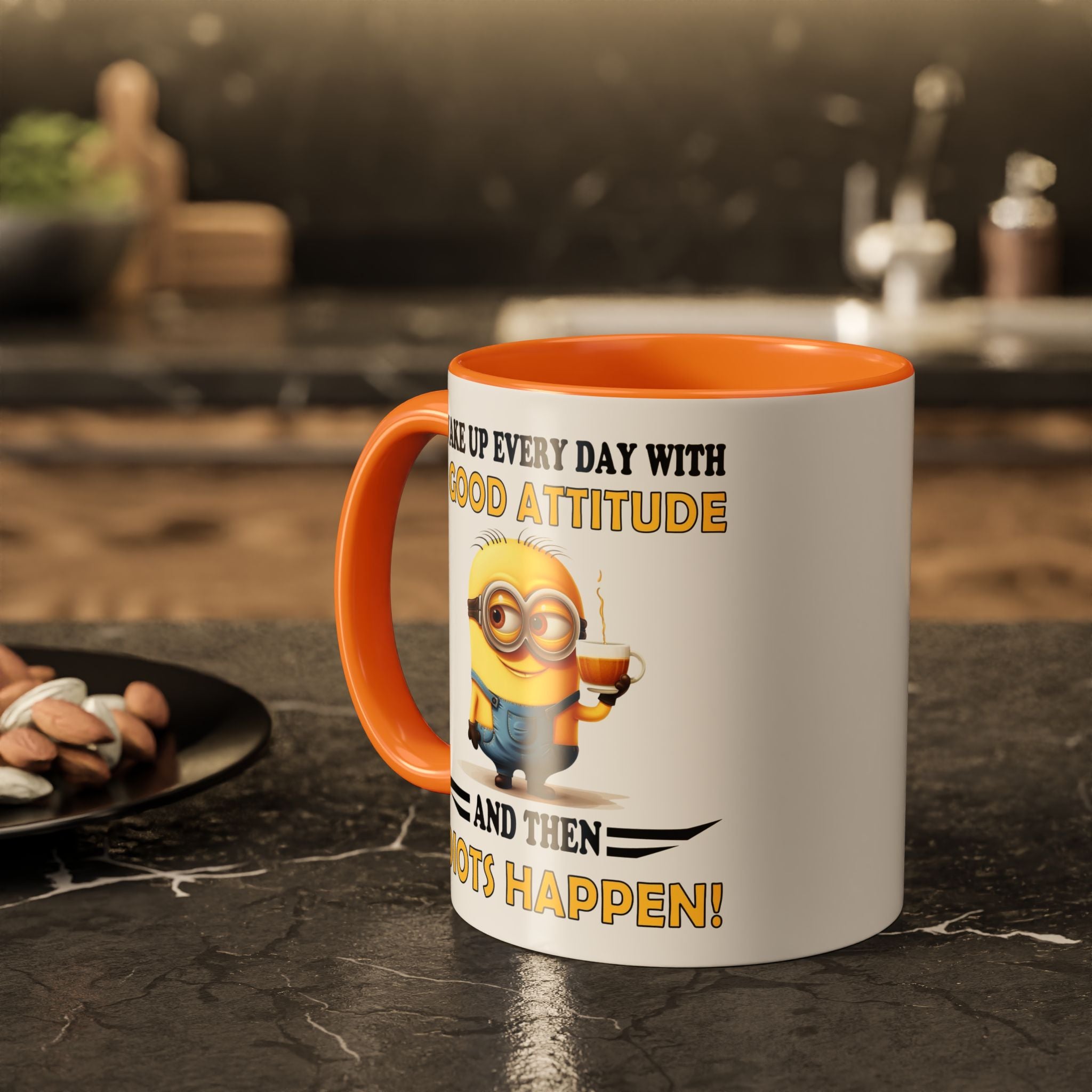 Minion I Wake Up EVERY DAY WITH A Good Attitude Two-Tone Coffee Mug, Funny Sarcastic Novelty Gift, Coffee Lover Mug, Office Mug