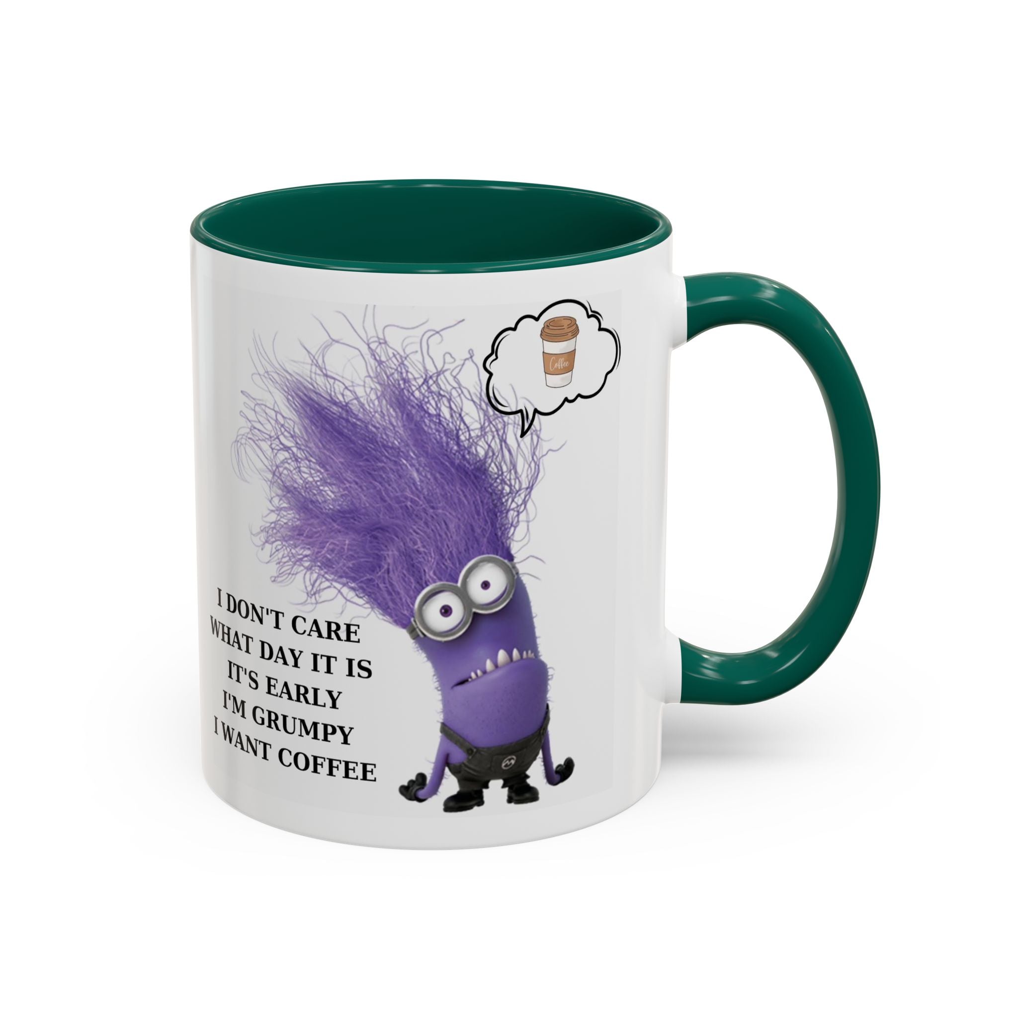 Funny Minion Two-Tone Coffee Mug, 11oz - I Don't Care What Day It Is, Funny Coffee Lover Gift, Grumpy Mug, Office Humor, Sarcastic Mug, Gift