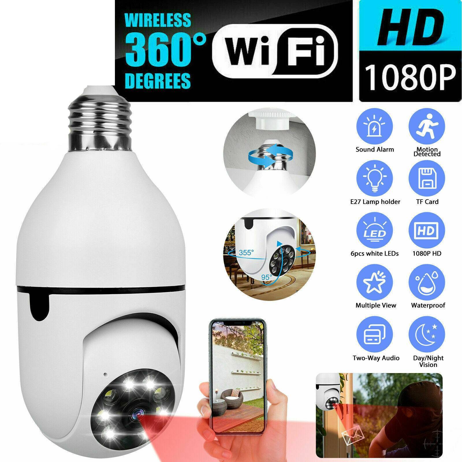 Smart Light Bulb Security Camera – 1080P HD WiFi 360° Surveillance (Model V380)