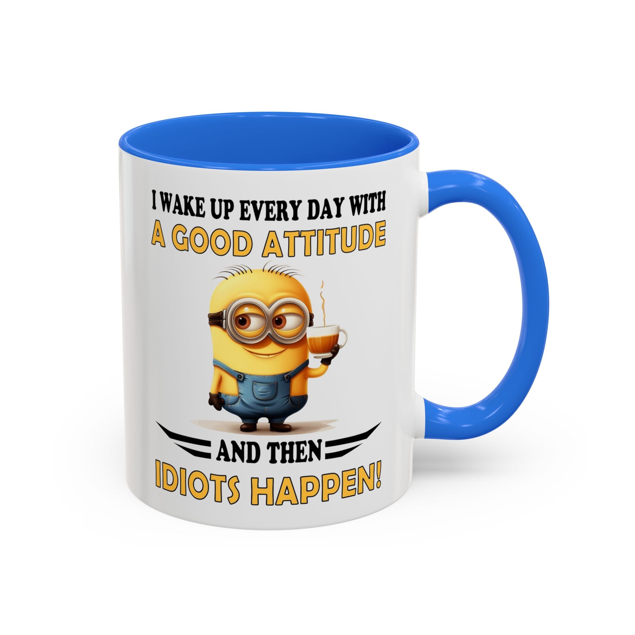 Minion I Wake Up EVERY DAY WITH A Good Attitude Two-Tone Coffee Mug, Funny Sarcastic Novelty Gift, Coffee Lover Mug, Office Mug