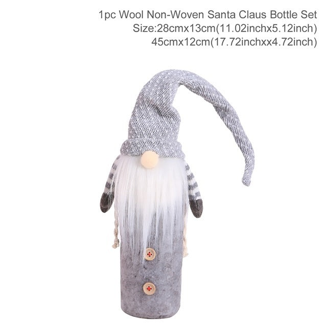 Christmas Wine Bottle Cover – Gnome or Santa Hat Decoration | Festive Holiday Table Décor, Gift Wrap Bag for Wine or Champagne