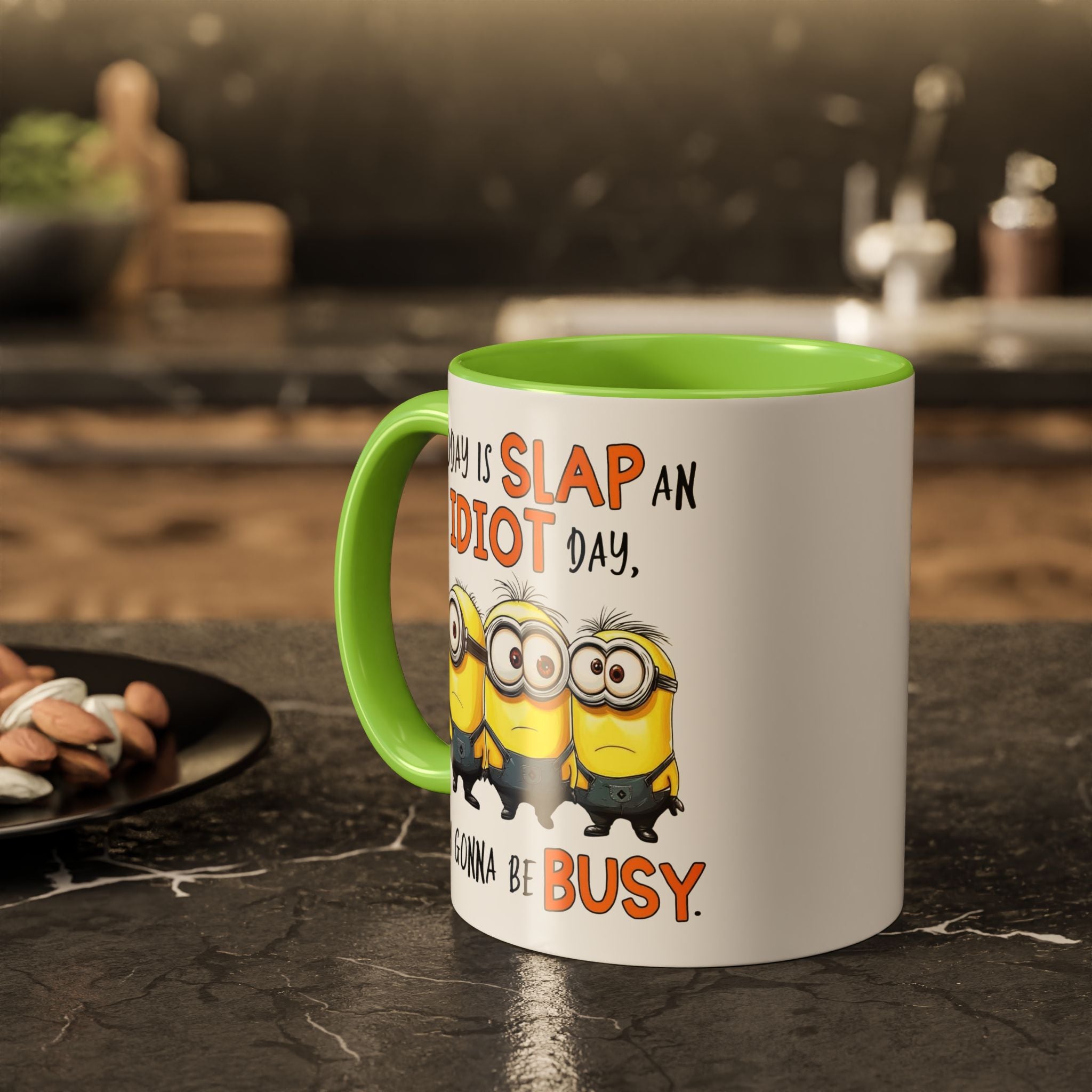 Funny Minion Slap an IDIOT Day Coffee Mug, Novelty Gift 11oz Tea Cup, Office Humor, Colorful Mugs, Funny Ceramic Cup, Gag Gift for Friends
