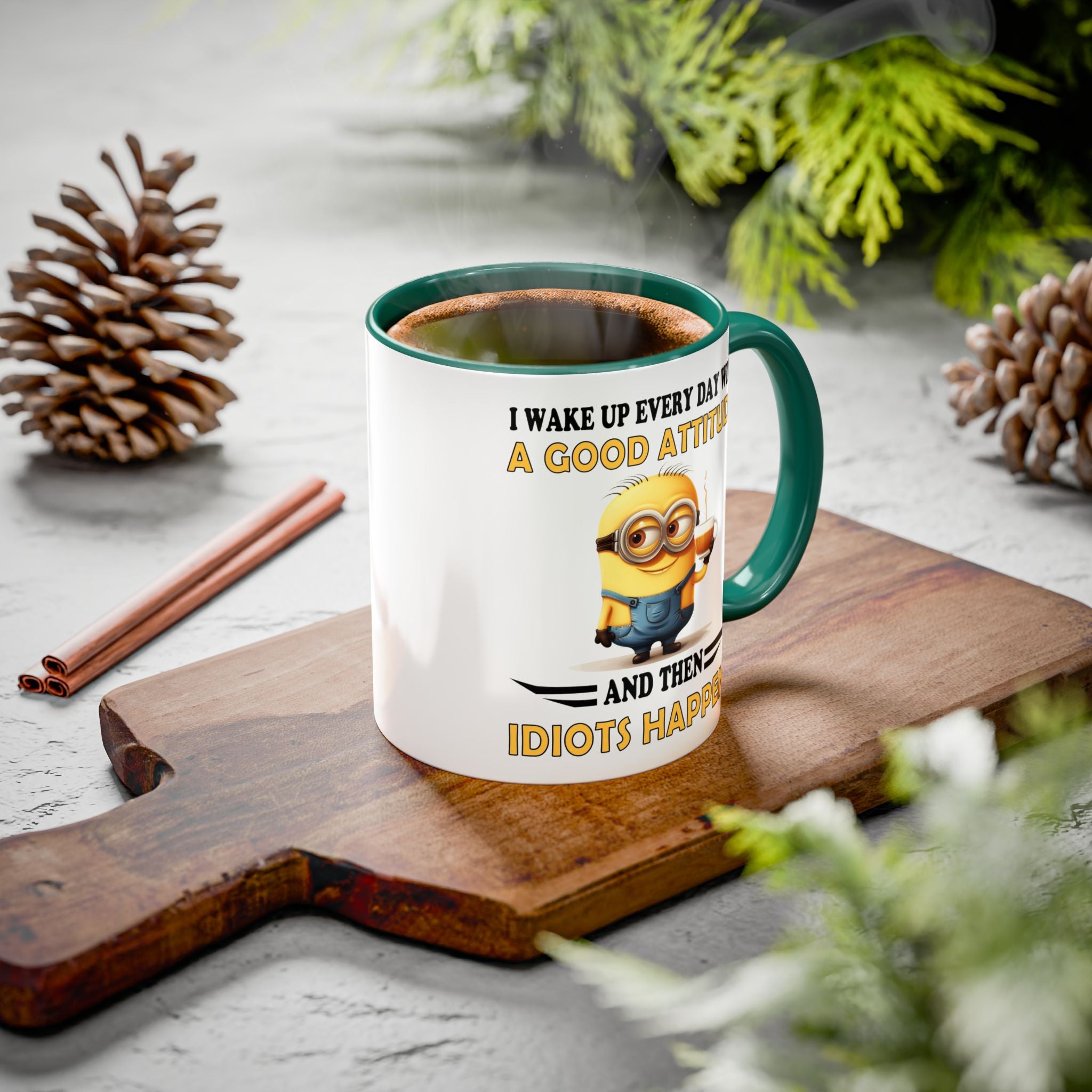 Minion I Wake Up EVERY DAY WITH A Good Attitude Two-Tone Coffee Mug, Funny Sarcastic Novelty Gift, Coffee Lover Mug, Office Mug