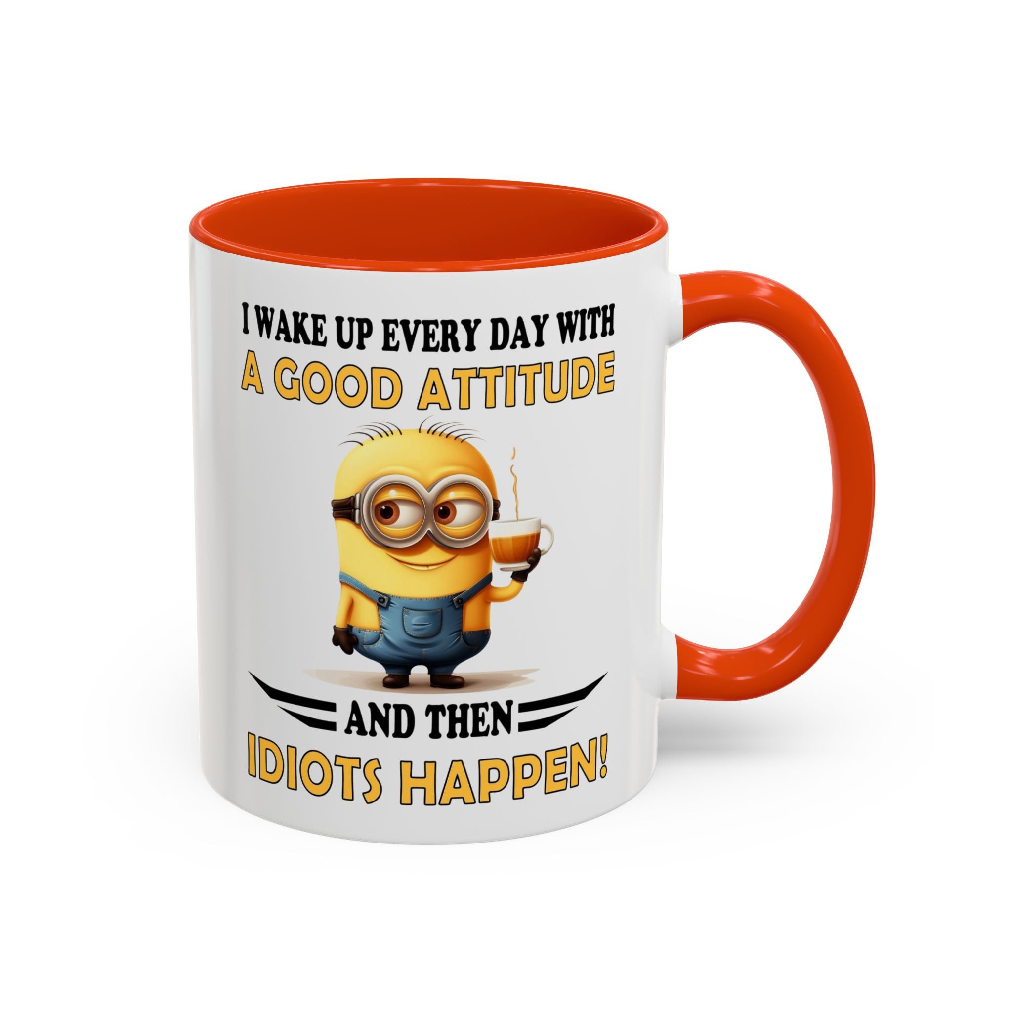 Minion I Wake Up EVERY DAY WITH A Good Attitude Two-Tone Coffee Mug, Funny Sarcastic Novelty Gift, Coffee Lover Mug, Office Mug