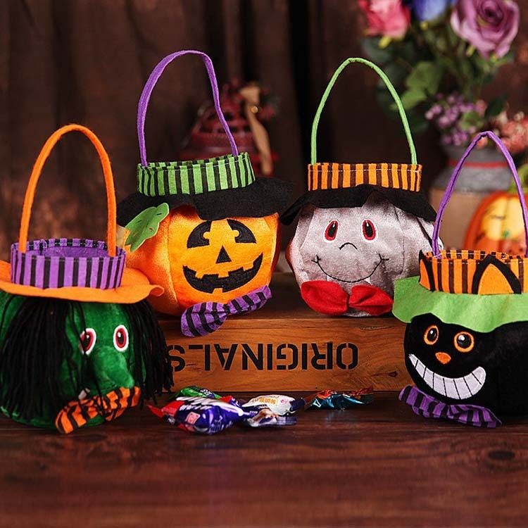 Halloween Candy Bags – Pumpkin & Witch Design | Reusable Trick or Treat Tote | Kids Party Favor, Holiday Gift Basket, DIY Craft Supply