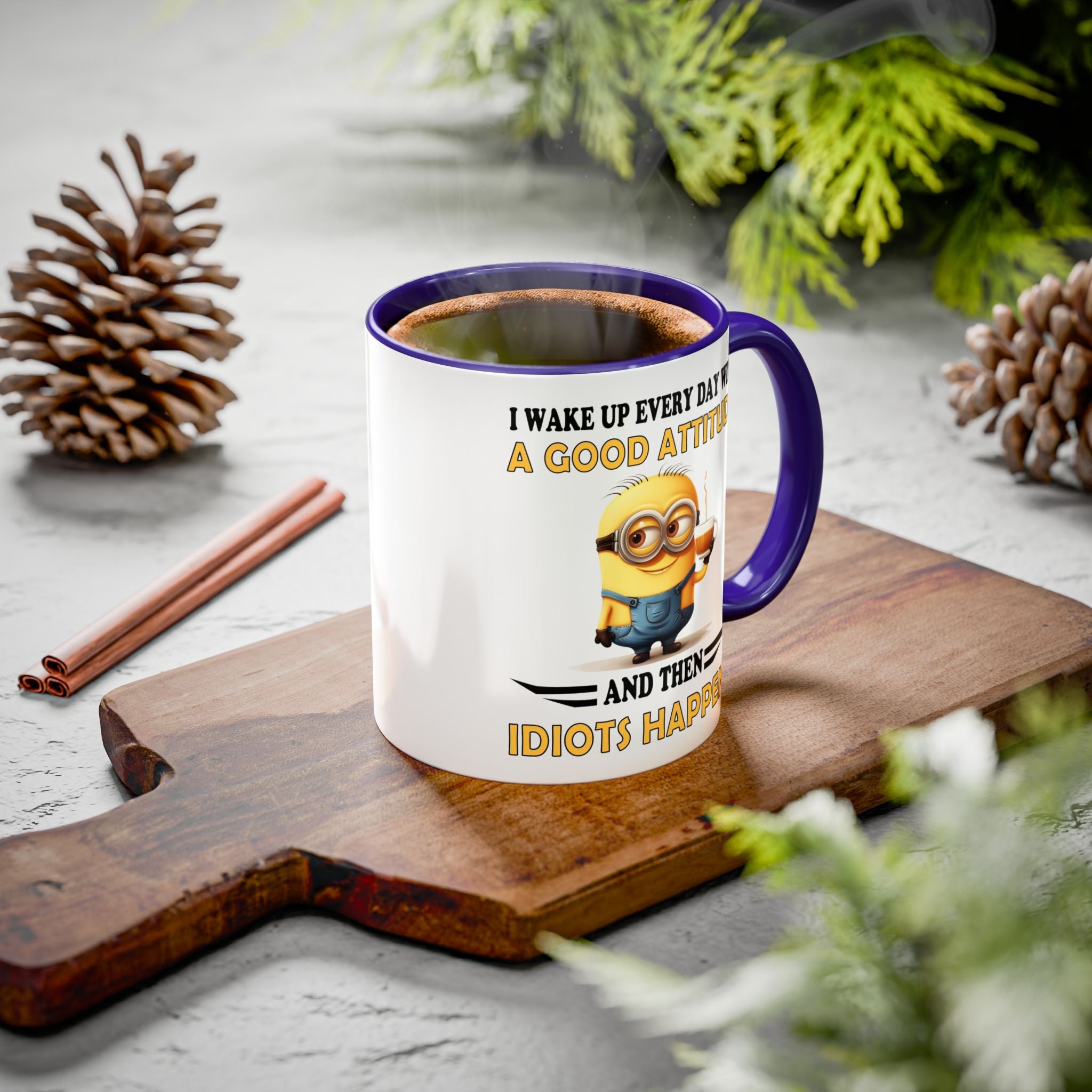 Minion I Wake Up EVERY DAY WITH A Good Attitude Two-Tone Coffee Mug, Funny Sarcastic Novelty Gift, Coffee Lover Mug, Office Mug