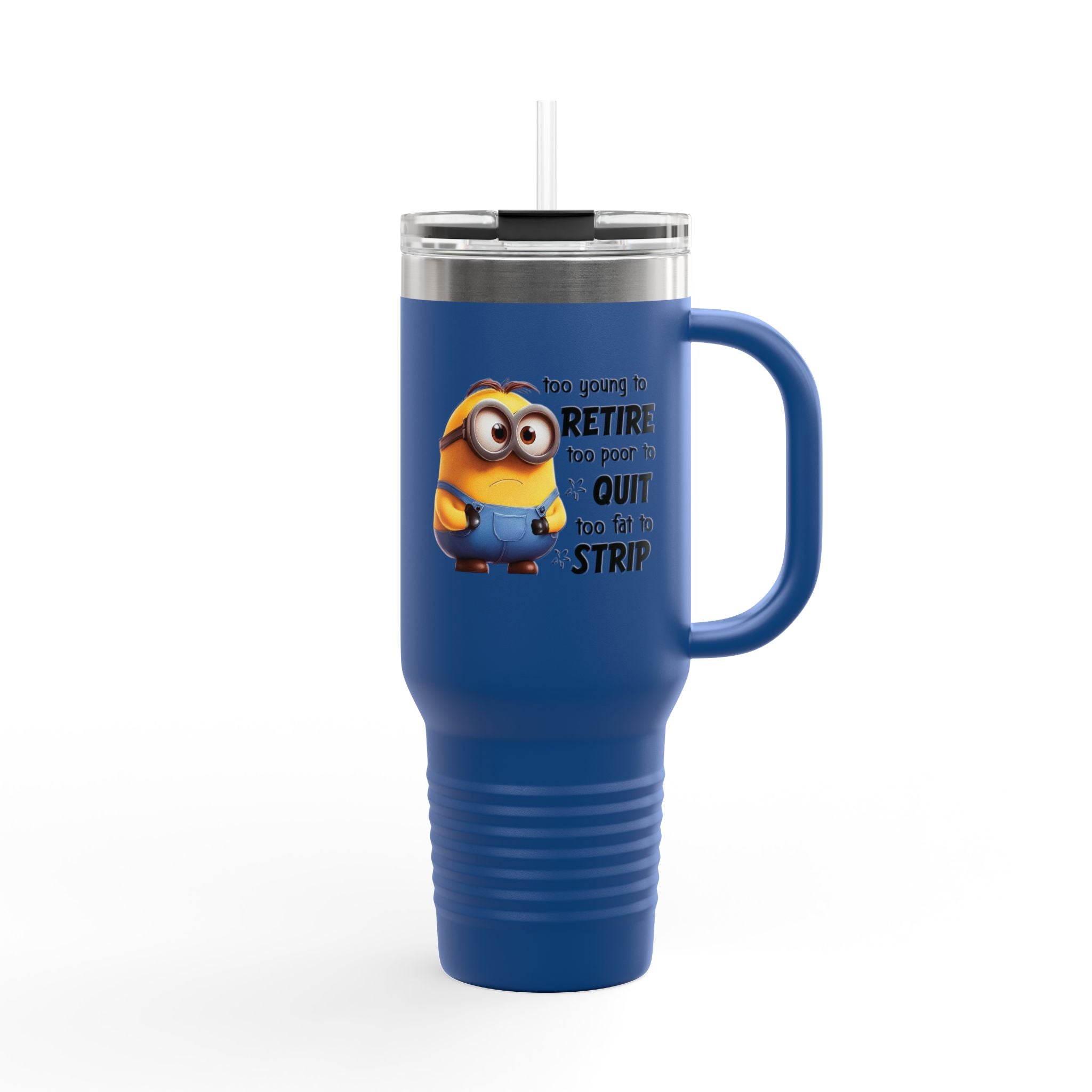 Humorous Insulated Travel Mug, 40oz - Perfect for Coffee Lovers, Retirement Gifts, Minion Design, Fun Drinkware