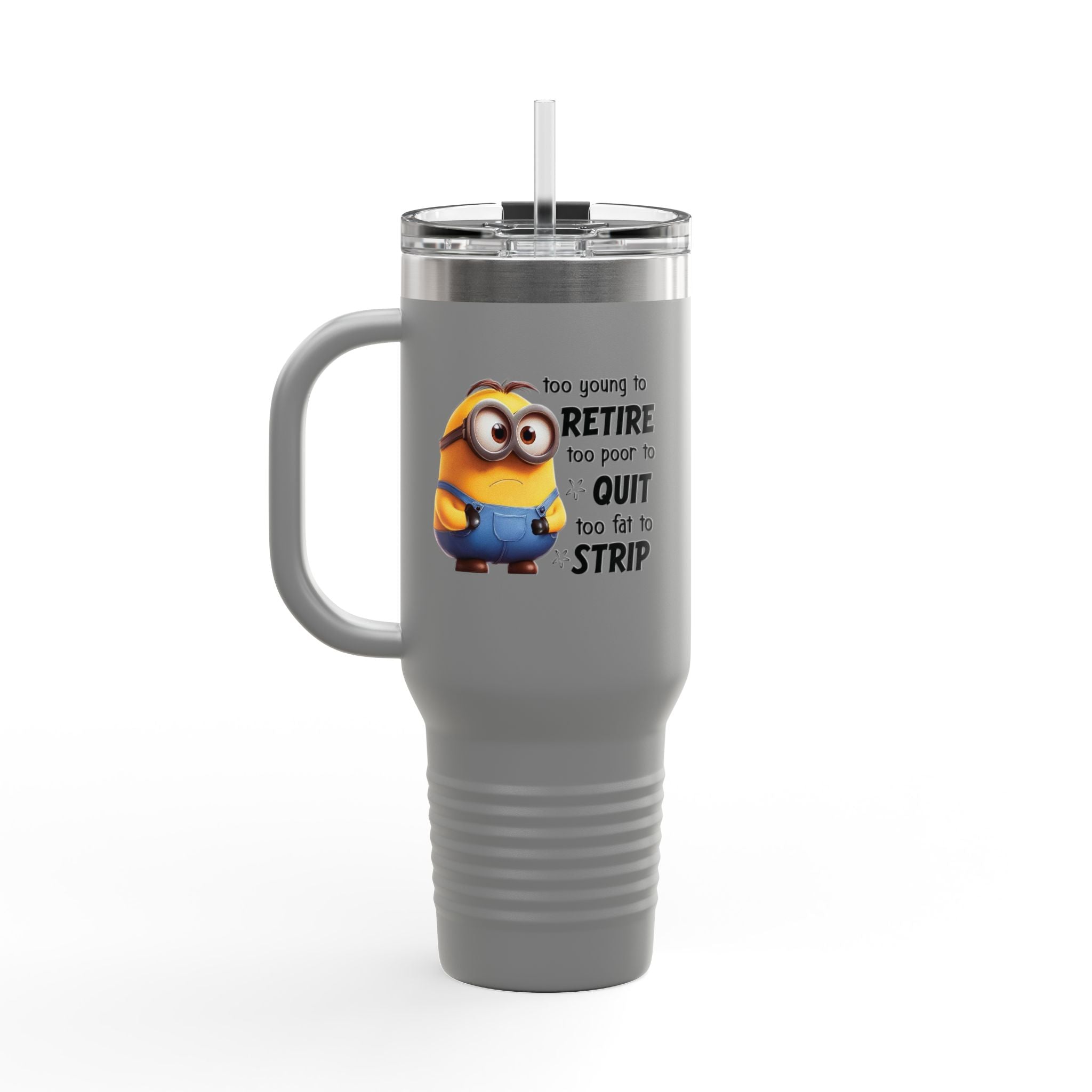 Humorous Insulated Travel Mug, 40oz - Perfect for Coffee Lovers, Retirement Gifts, Minion Design, Fun Drinkware