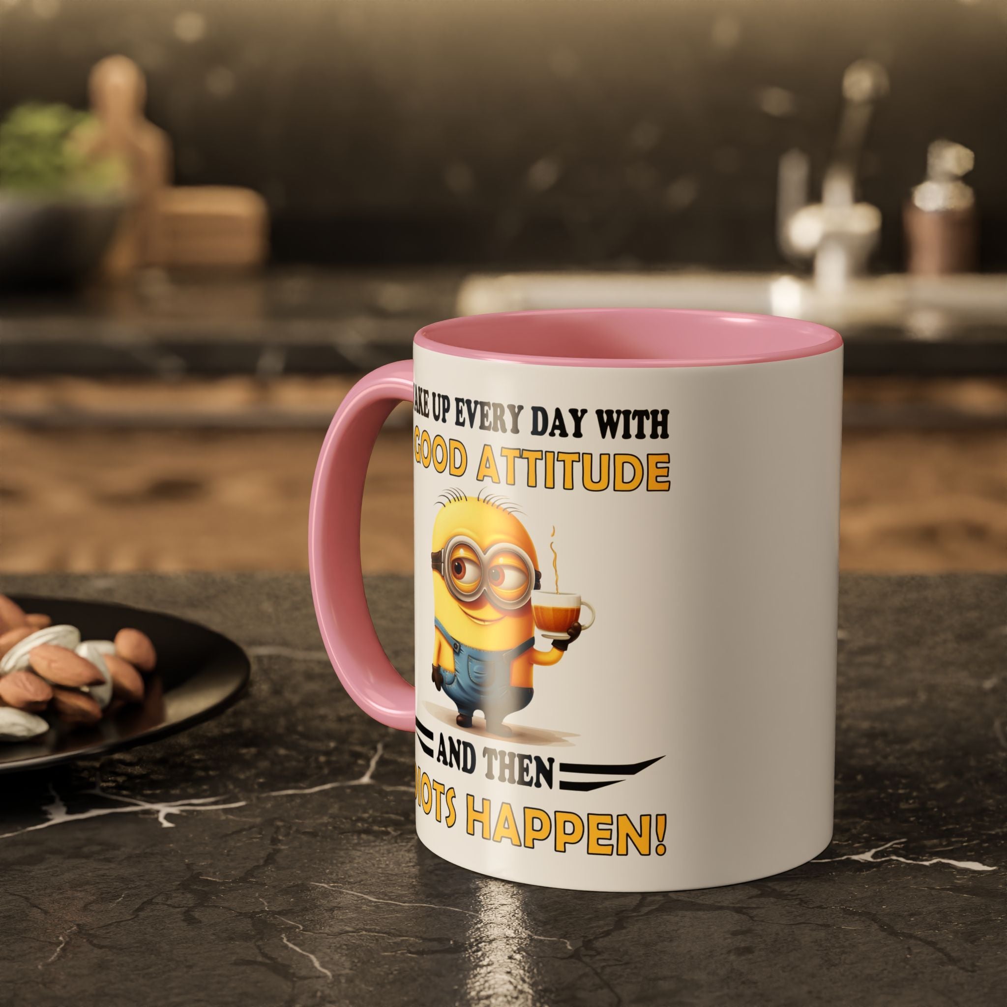 Minion I Wake Up EVERY DAY WITH A Good Attitude Two-Tone Coffee Mug, Funny Sarcastic Novelty Gift, Coffee Lover Mug, Office Mug