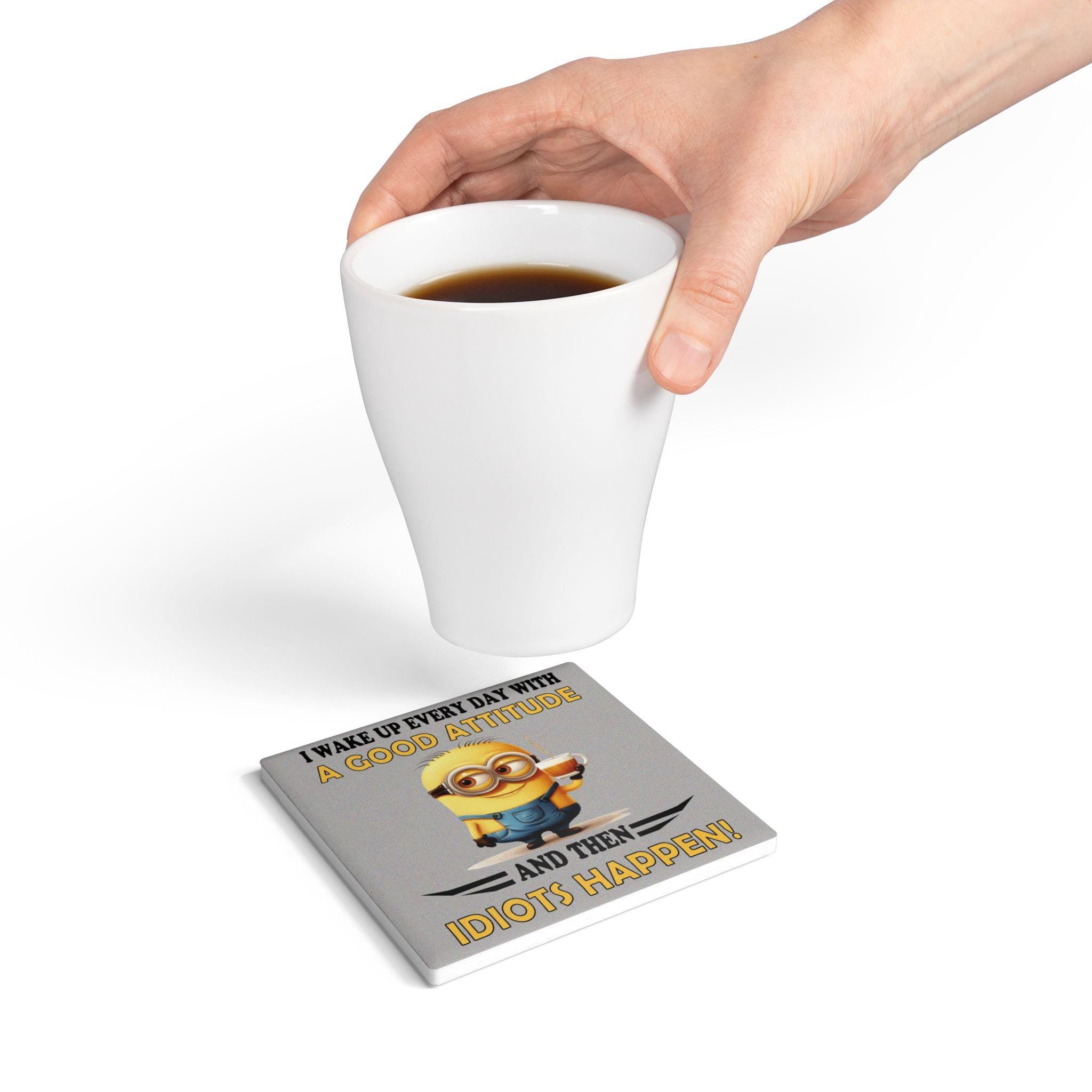 Funny Minions Quote Ceramic Coaster: Humorous Kitchen Decor